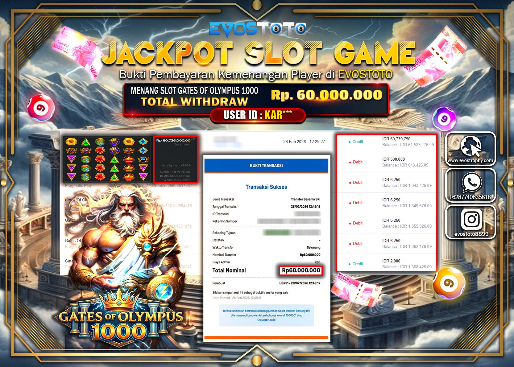 PEMBAYARAN JACKPOT SLOT GATES OF OLYMPUS 1000 Rp.60.000.000 DI BAYAR LANGSUNG !