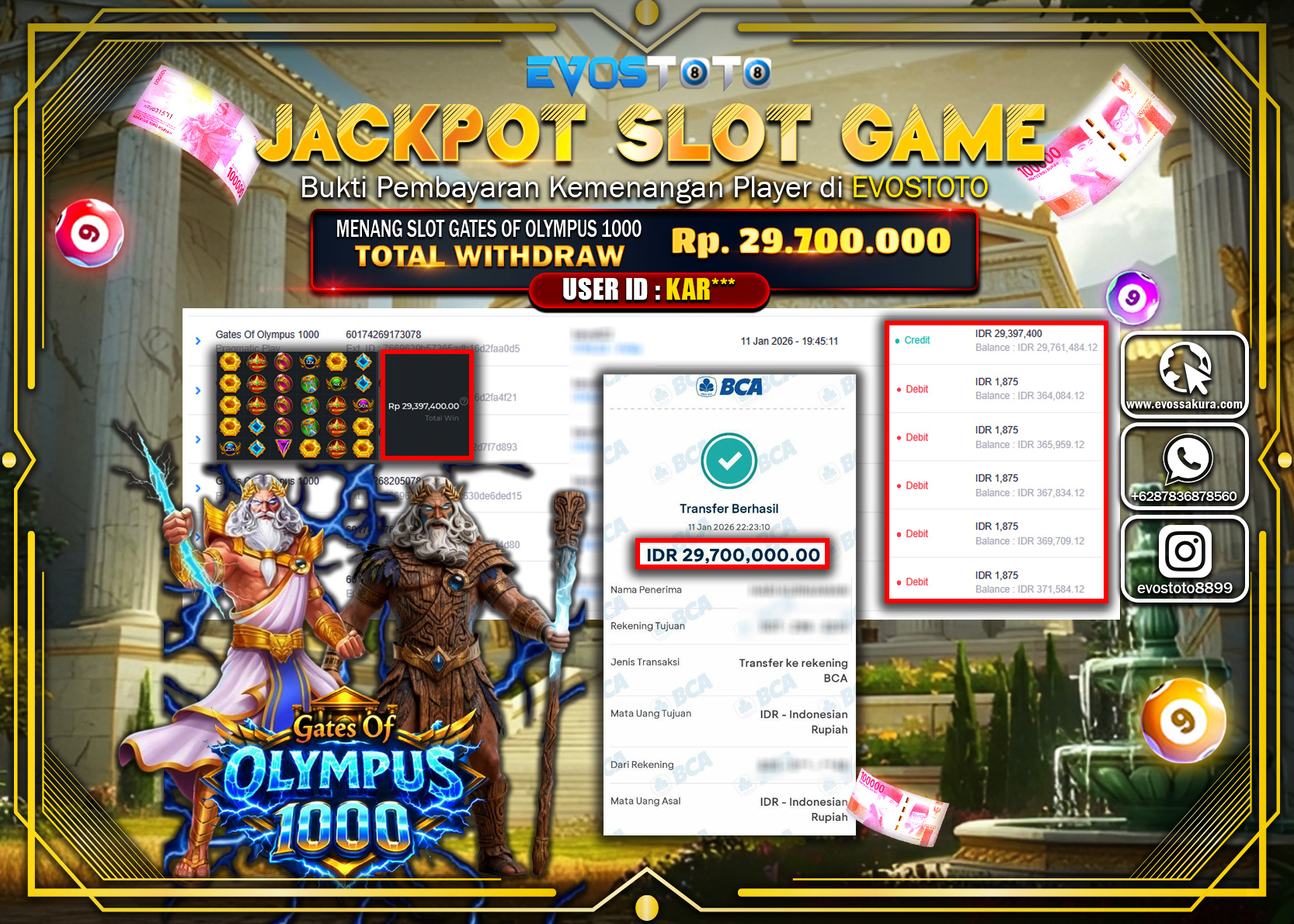 PEMBAYARAN JACKPOT SLOT GATES OF OLYMPUS 1000 Rp.29.700.000 DI BAYAR LANGSUNG !