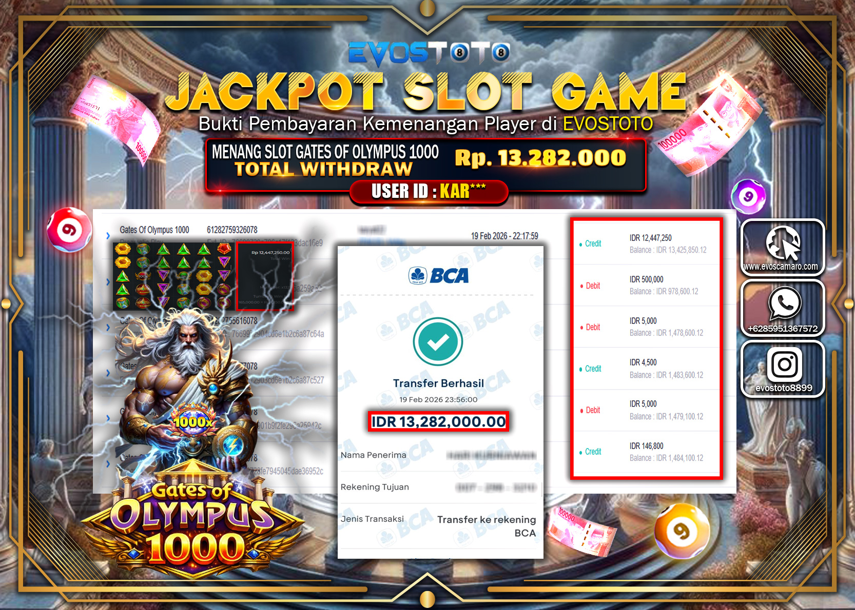 PEMBAYARAN JACKPOT SLOT GATES OF OLYMPUS 1000 Rp.13.282.000 DI BAYAR LANGSUNG !