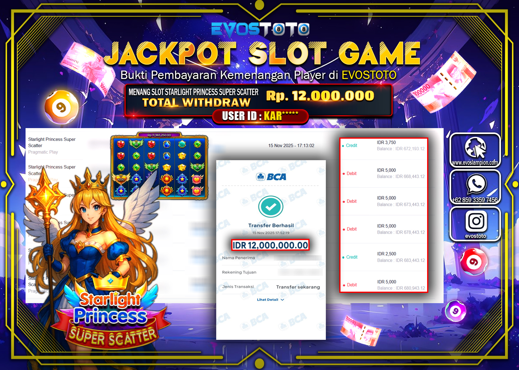PEMBAYARAN JACKPOT SLOT STARLIGHT PRINCESS SUPER SCATTER Rp12.000.000 DI BAYAR LANGSUNG !