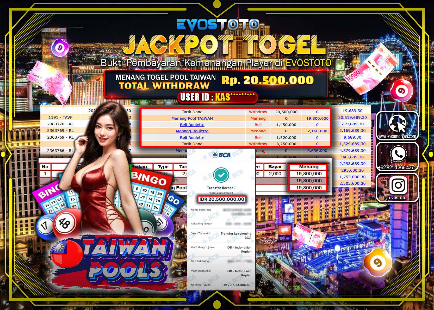 PEMBAYARAN JACKPOT TOGEL POOL TAIWAN Rp.20.500.000 DI BAYAR LANGSUNG !