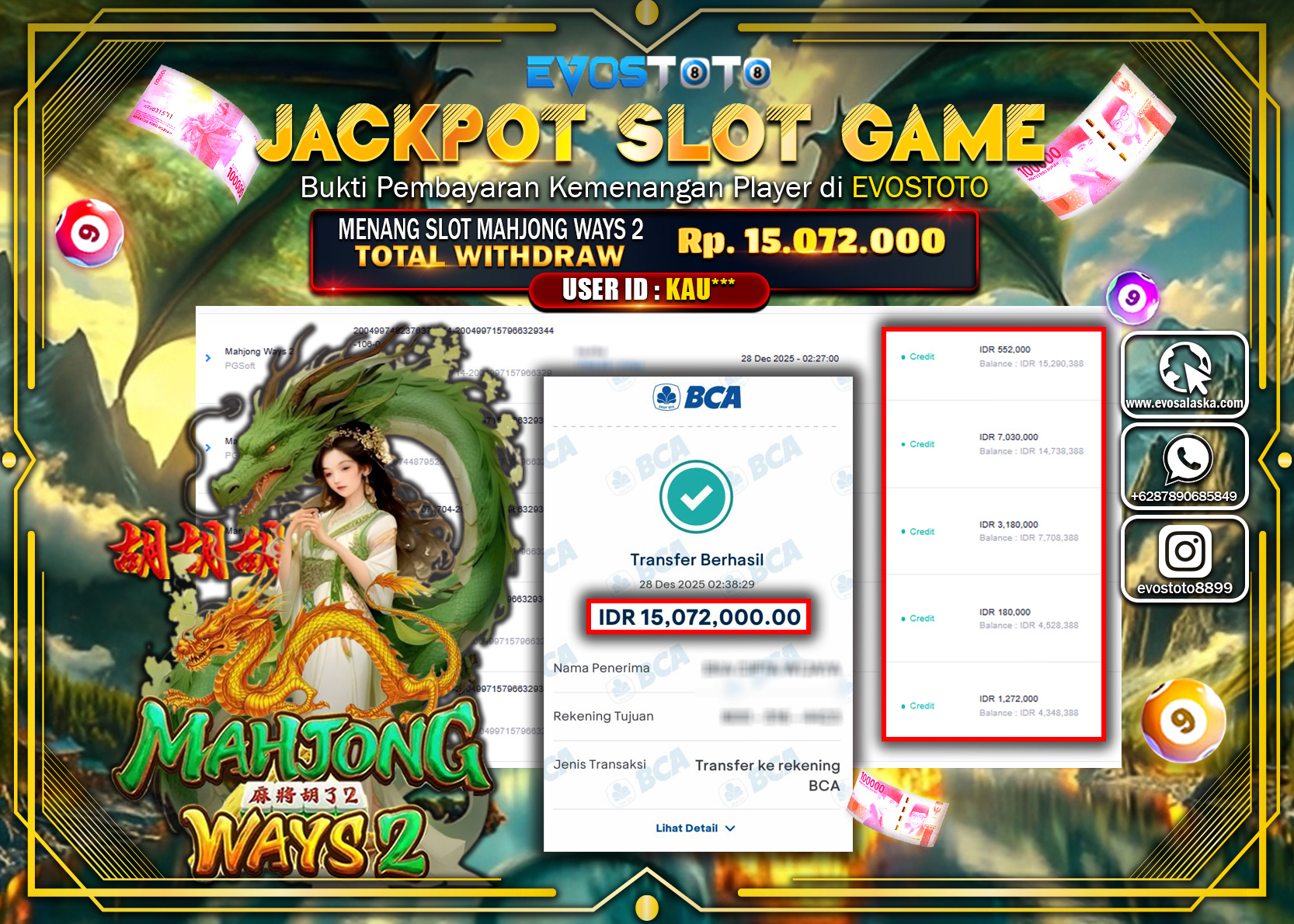 PEMBAYARAN JACKPOT SLOT MAHJONG WAYS 2 Rp.15.072.000 DI BAYAR LANGSUNG !