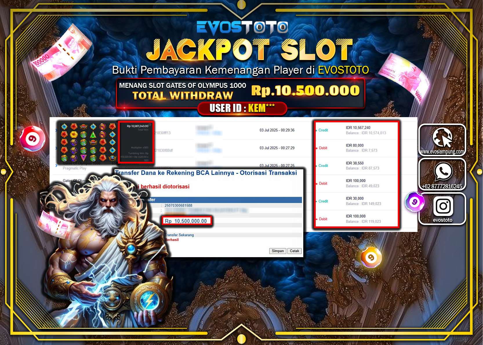 PEMBAYARAN JACKPOT SLOT GATES OF OLYMPUS 1000 RP10.500.000 DI BAYAR LANGSUNG !
