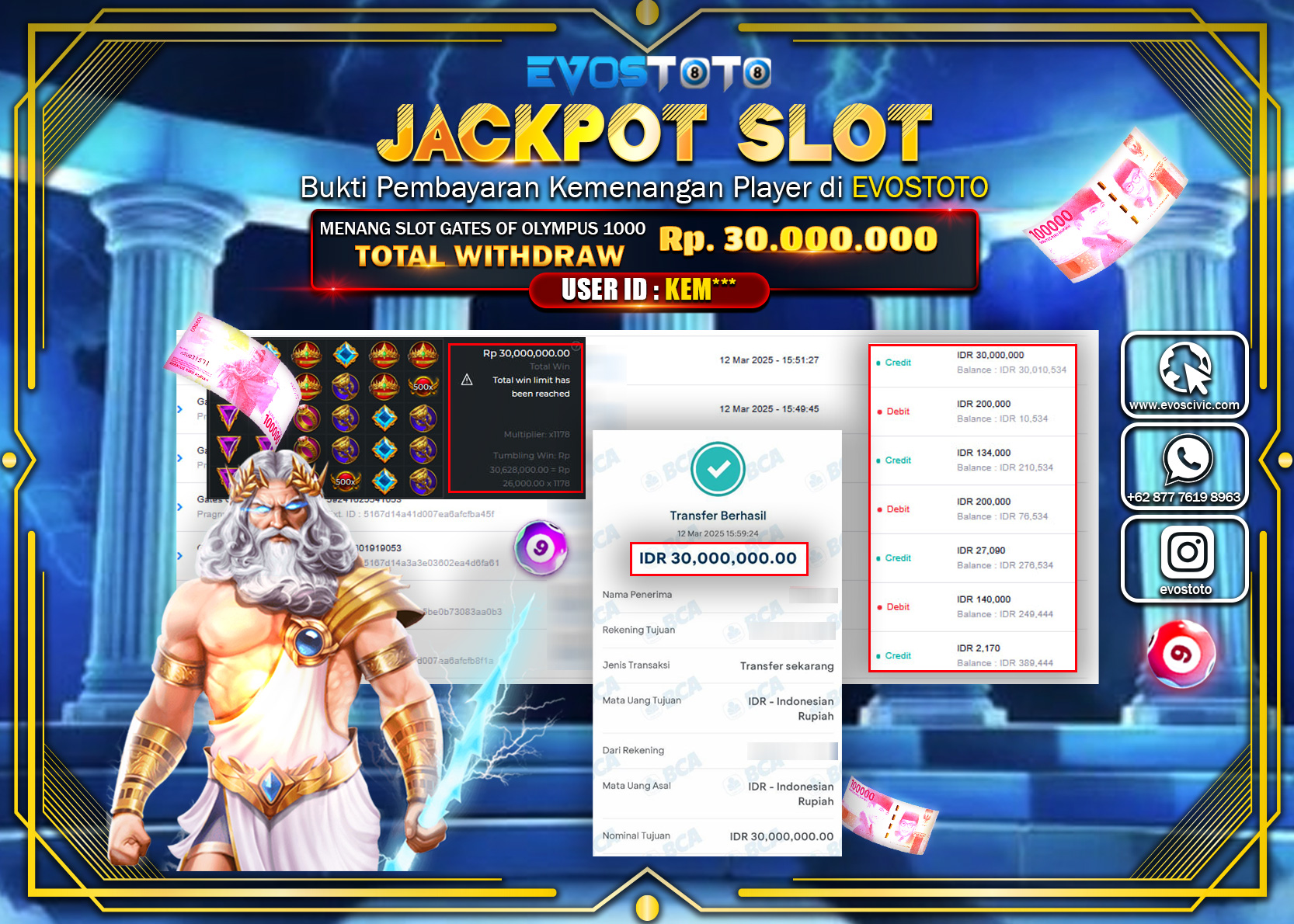 PEMBAYARAN JACKPOT SLOT GATES OF OLYMPUS 1000 Rp.30.000.000 DI BAYAR LANGSUNG !