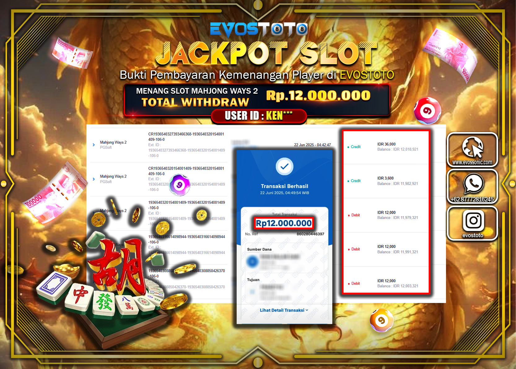 PEMBAYARAN JACKPOT SLOT MAHJONG WAYS  2 RP12.000.000 DI BAYAR LANGSUNG !