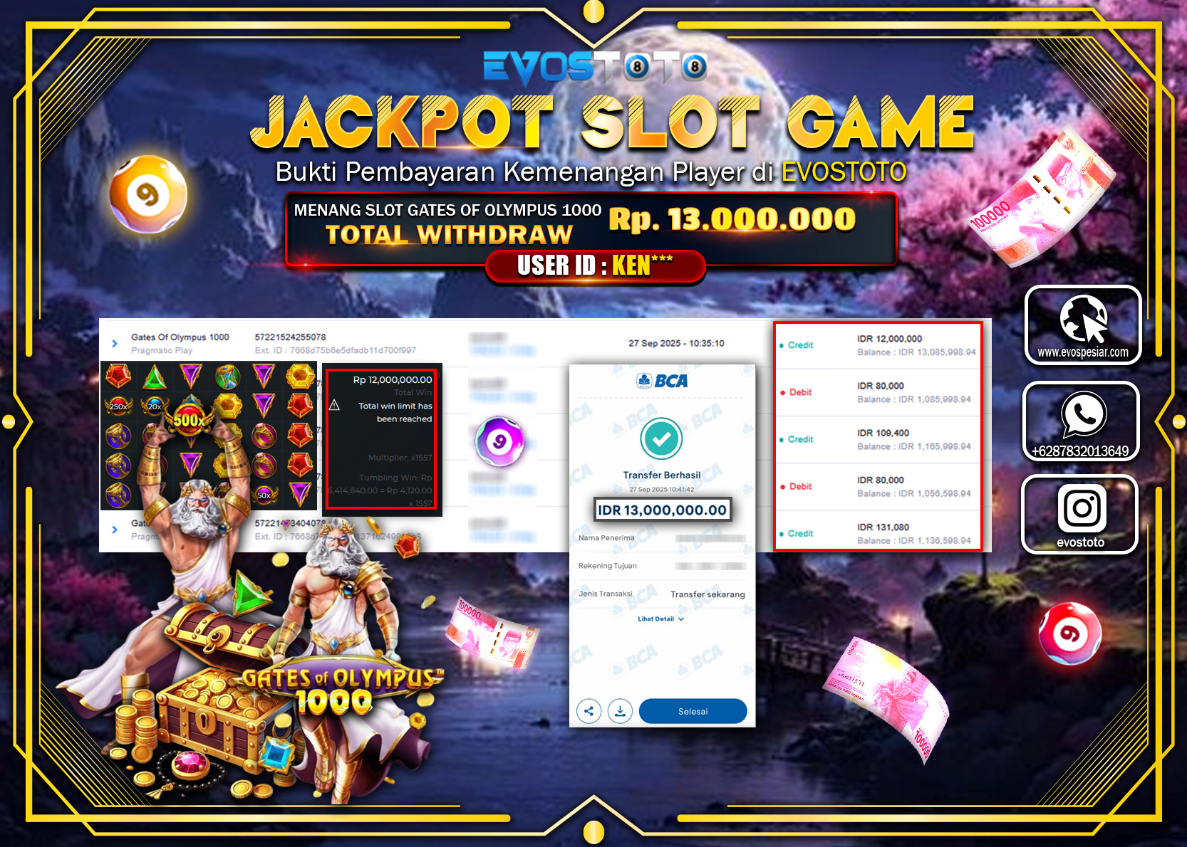 PEMBAYARAN JACKPOT SLOT GATES OF OLYMPUS 1000 Rp13.000.000 DI BAYAR LANGSUNG !