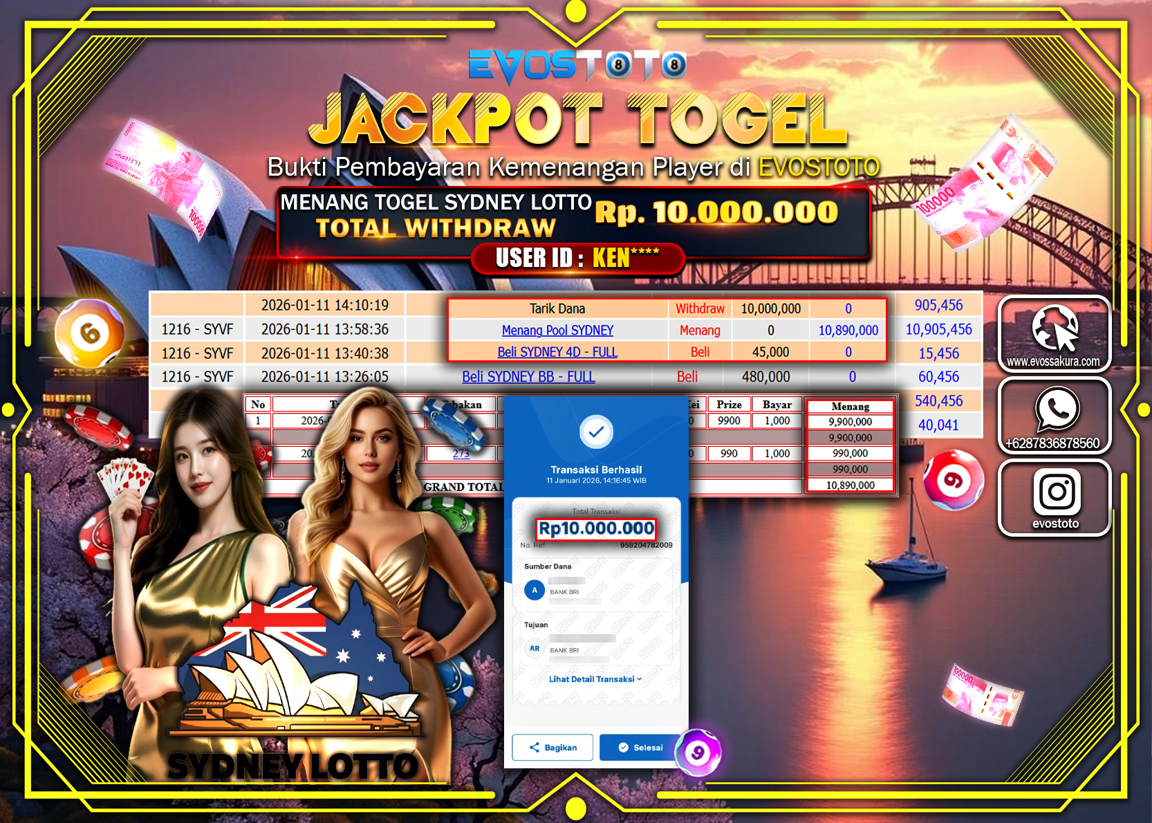 PEMBAYARAN JACKPOT TOGEL SYDNEY LOTTO Rp.10.000.000 DI BAYAR LANGSUNG !