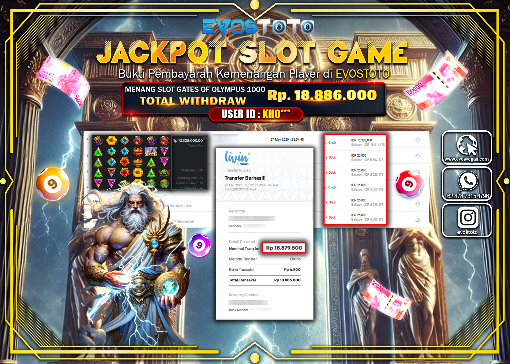 PEMBAYARAN JACKPOT SLOT GATES OF OLYMPUS 1000 Rp18.886.000 DI BAYAR LANGSUNG !