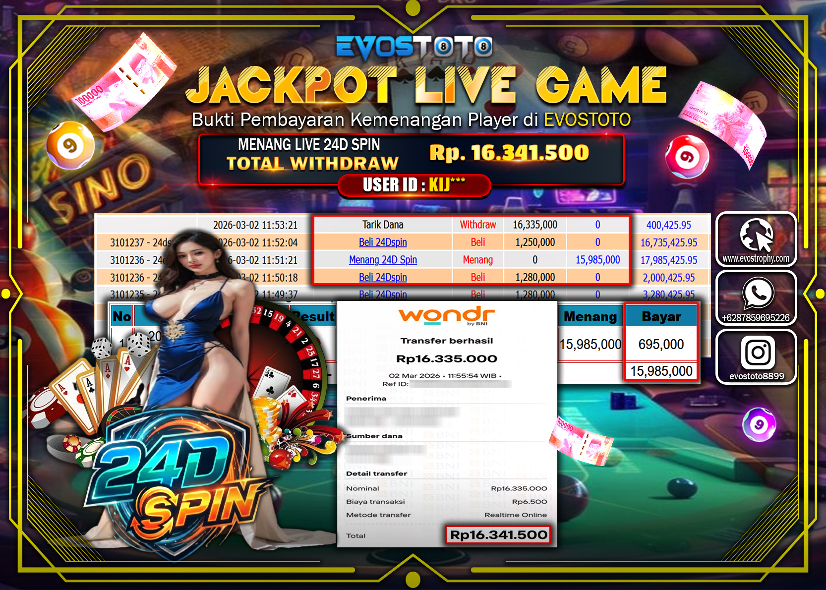 PEMBAYARAN JACKPOT LIVE 24D SPIN Rp16.341.500 DI BAYAR LANGSUNG !