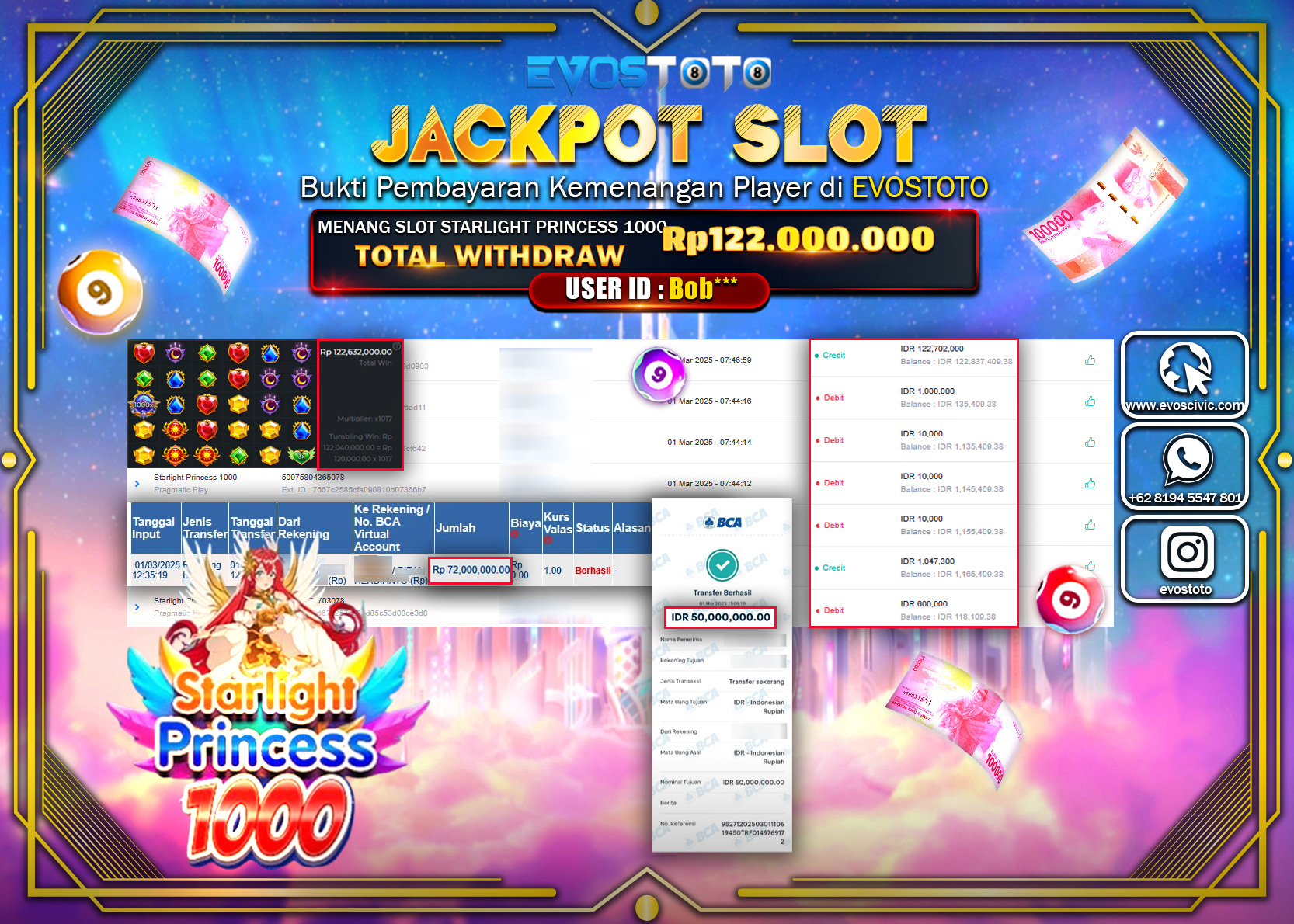 PEMBAYARAN JACKPOT SLOT STARLIGHT PRINCES 1000 RP.122.000.000 DI BAYAR LANGSUNG !