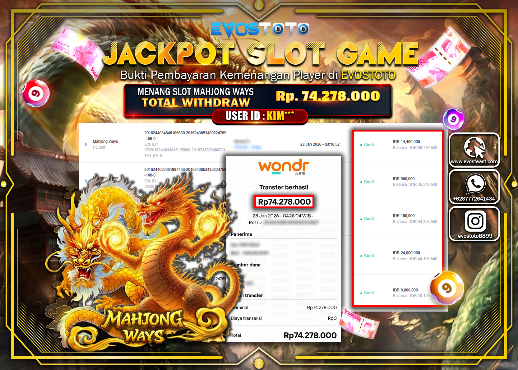 PEMBAYARAN JACKPOT SLOT MAHJONG WAYS Rp.74.278.000 DI BAYAR LANGSUNG !