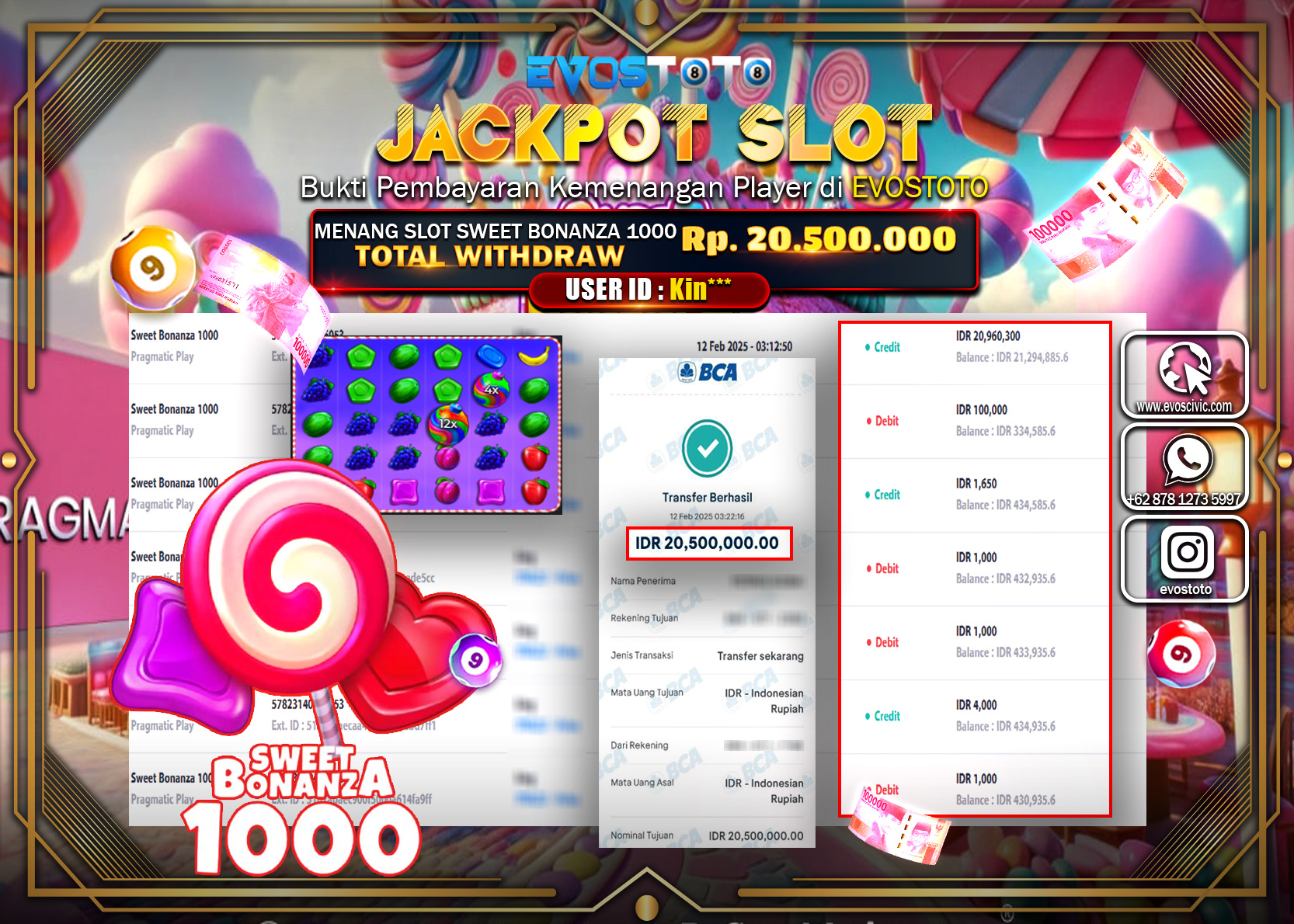 PEMBAYARAN JACKPOT SLOT SWEET BONANZA 1000 Rp.20.500.000 DI BAYAR LANGSUNG !