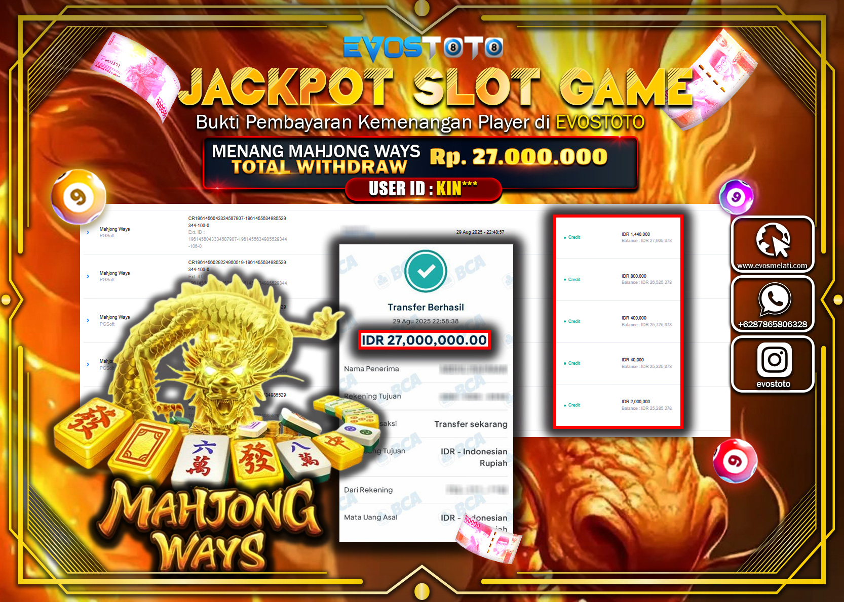 PEMBAYARAN JACKPOT SLOT MAHJONG WAYS Rp27.000.000 DI BAYAR LANGSUNG !