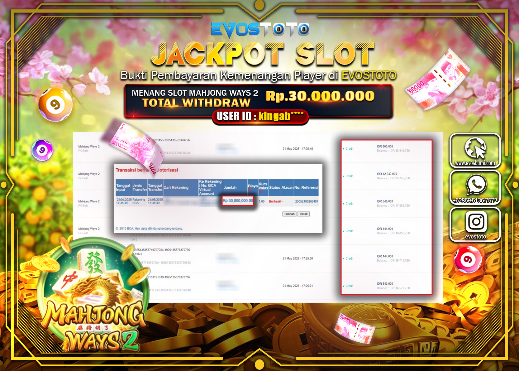 PEMBAYARAN JACKPOT SLOT MAHJONG WAYS 2 Rp30.000.000 DI BAYAR LANGSUNG !