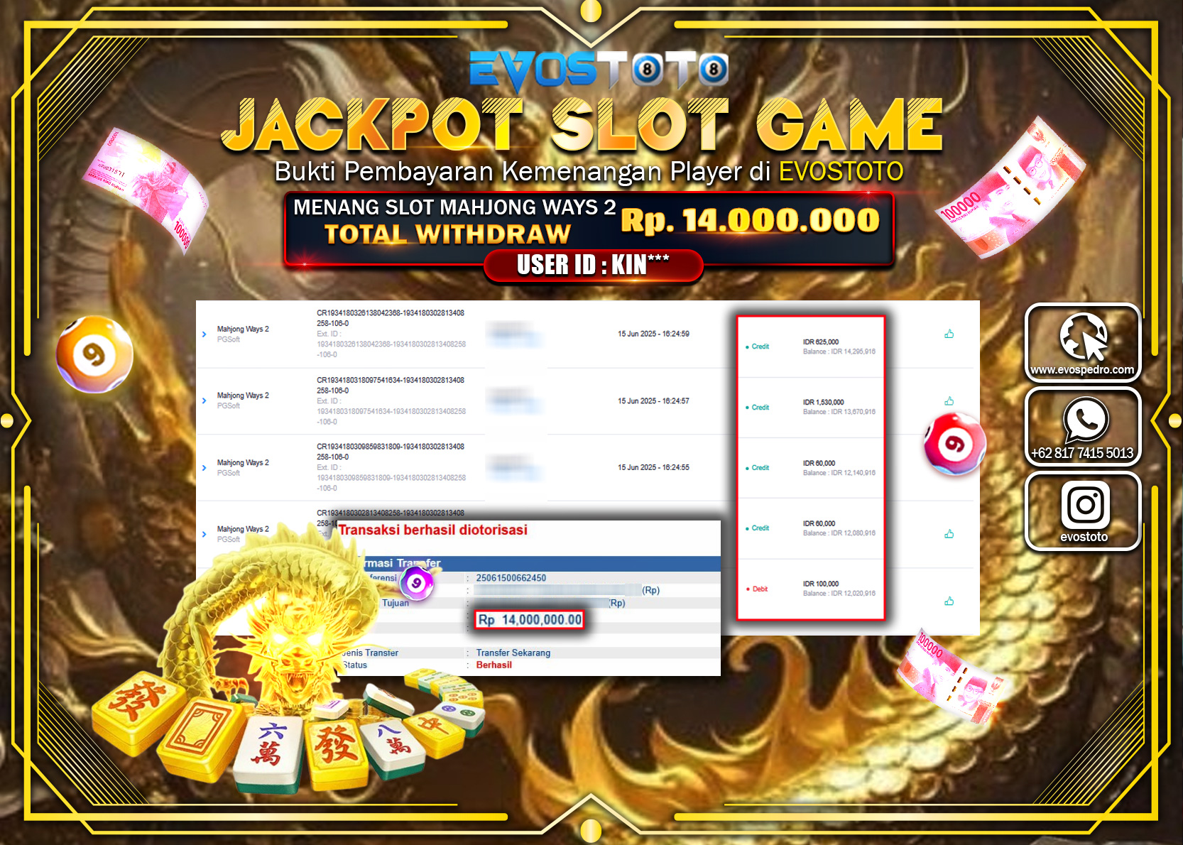 PEMBAYARAN JACKPOT SLOT MAHJONG WAYS 2 RP14.000.000 DI BAYAR LANGSUNG !