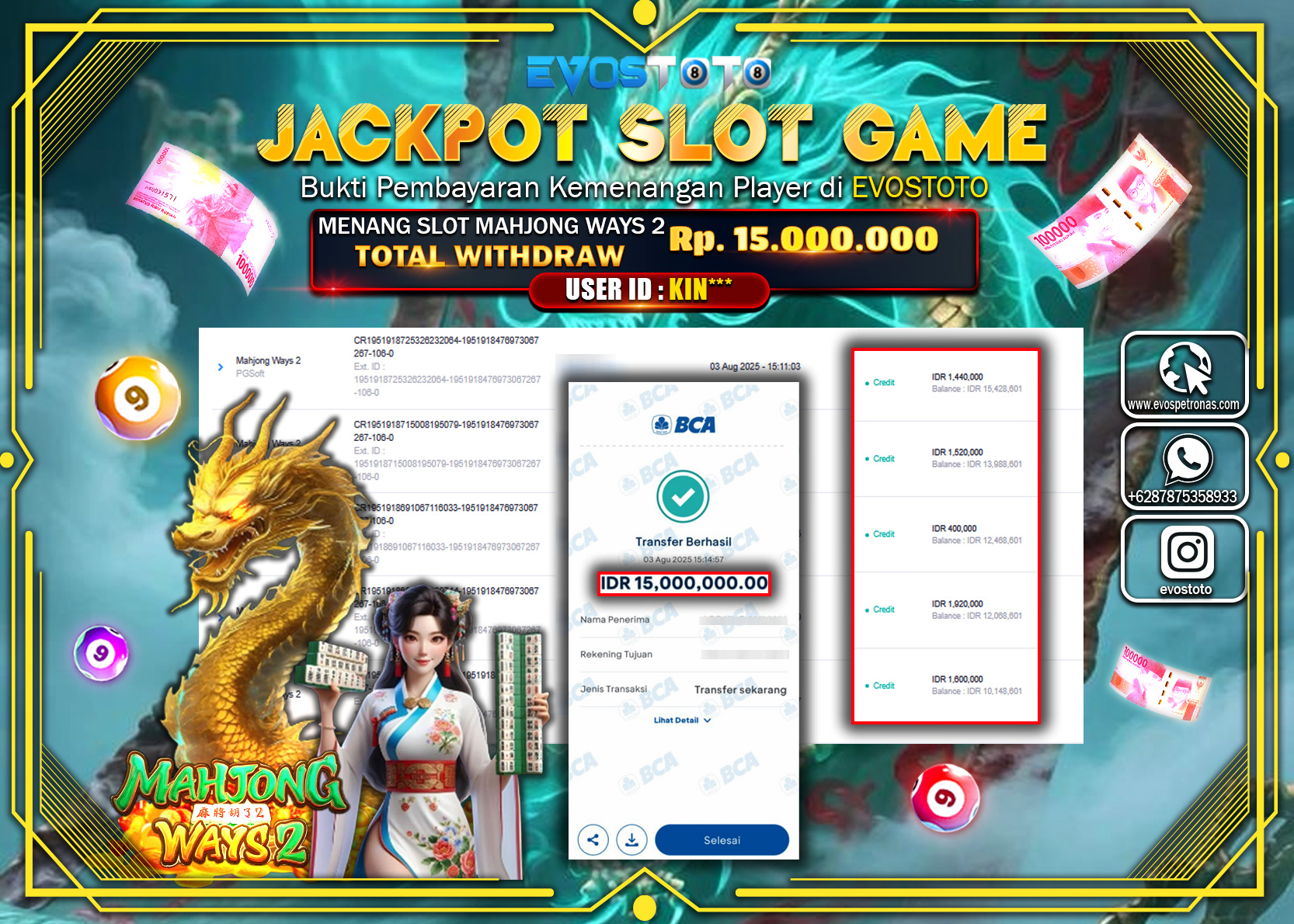 PEMBAYARAN JACKPOT SLOT MAHJONG WAYS 2 Rp15.000.000 DI BAYAR LANGSUNG !