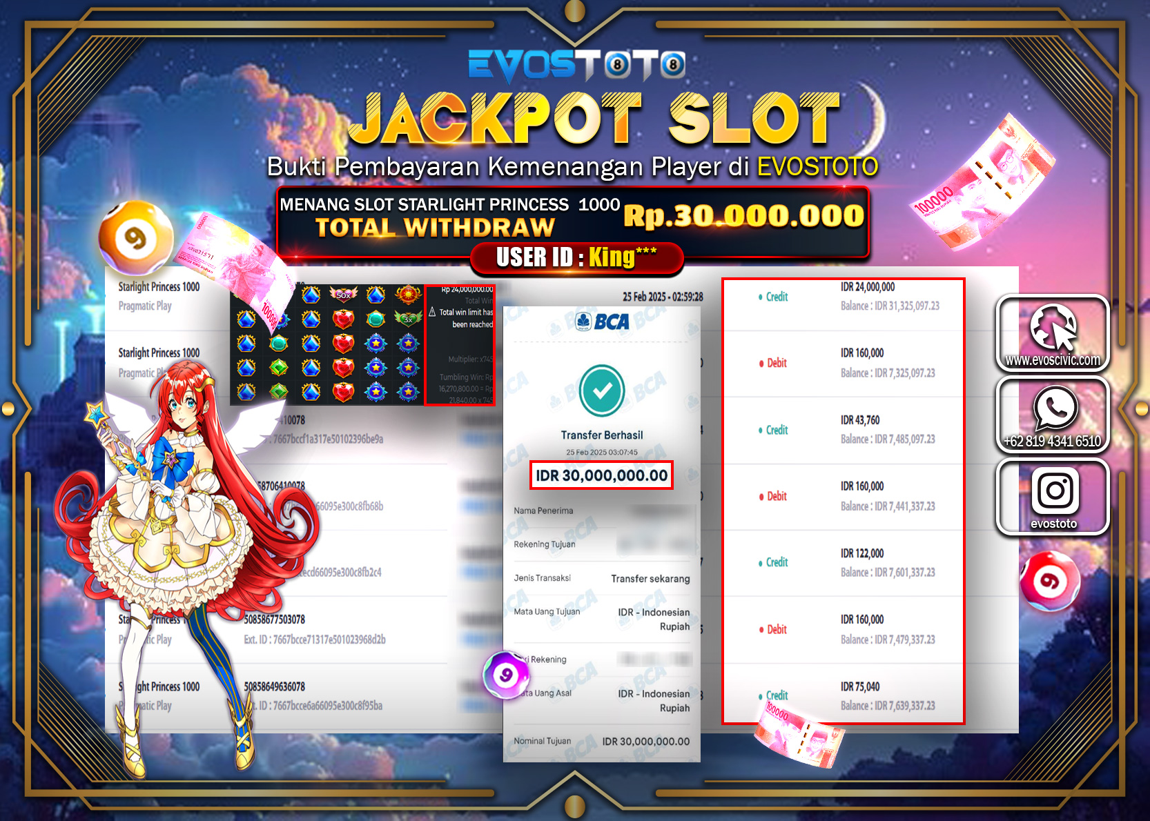 PEMBAYARAN JACKPOT SLOT STARLIGHT PRINCES 1000 RP.30.000.000 DI BAYAR LANGSUNG !