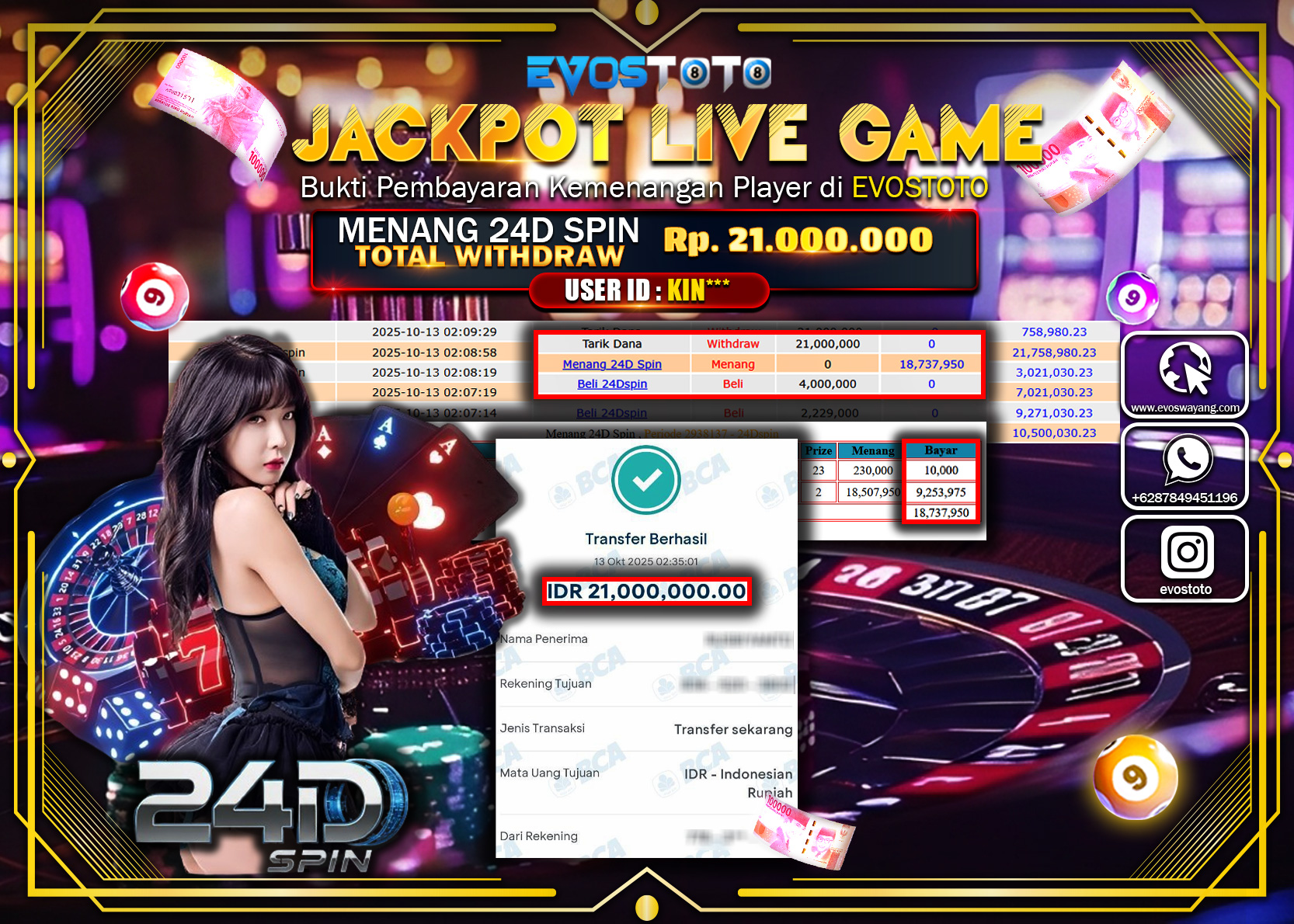 PEMBAYARAN JACKPOT LIVE GAME 24D SPIN Rp21.000.000 DI BAYAR LANGSUNG !