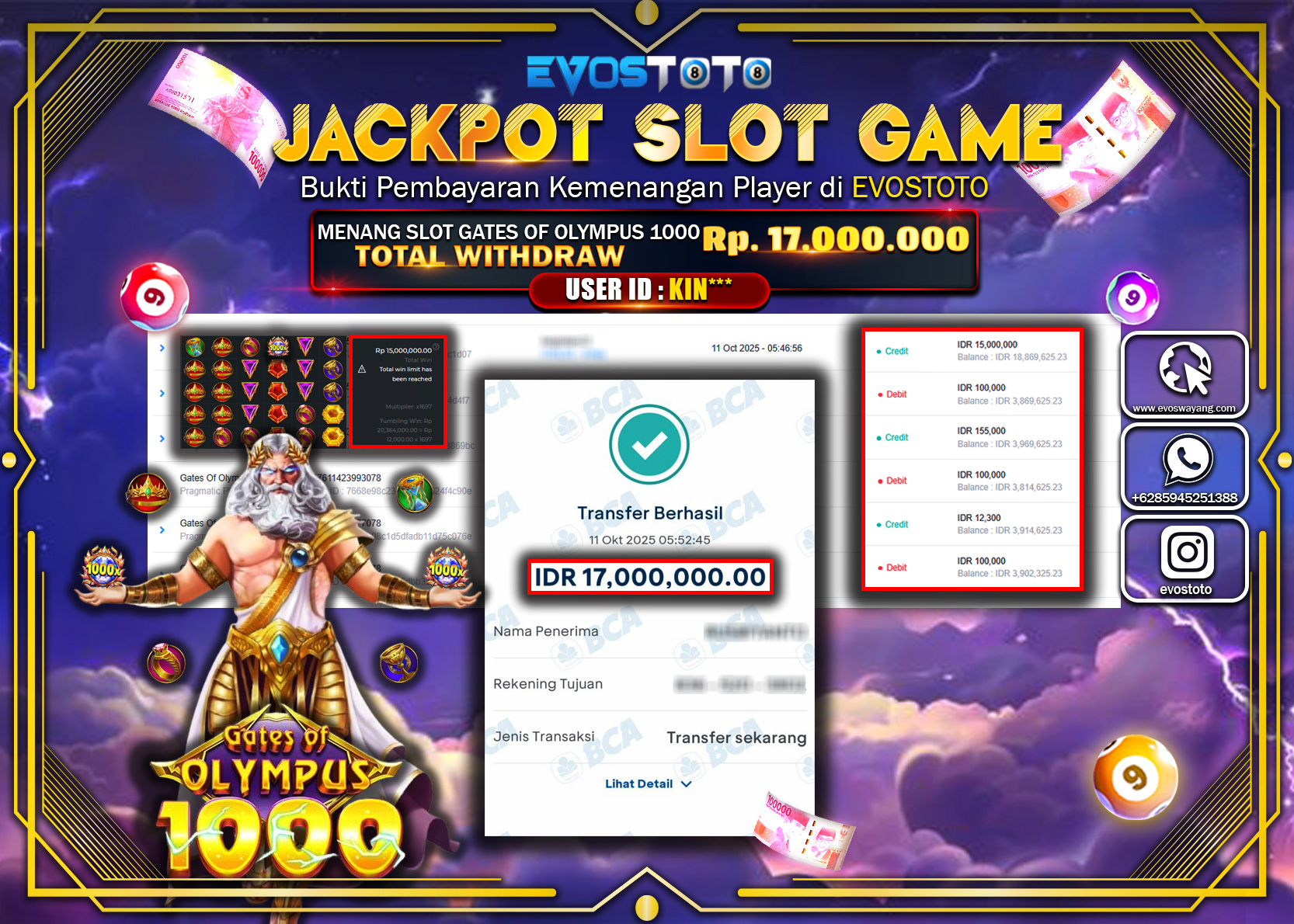 PEMBAYARAN JACKPOT SLOT GATES OF OLYMPUS 1000 Rp17.000.000 DI BAYAR LANGSUNG !