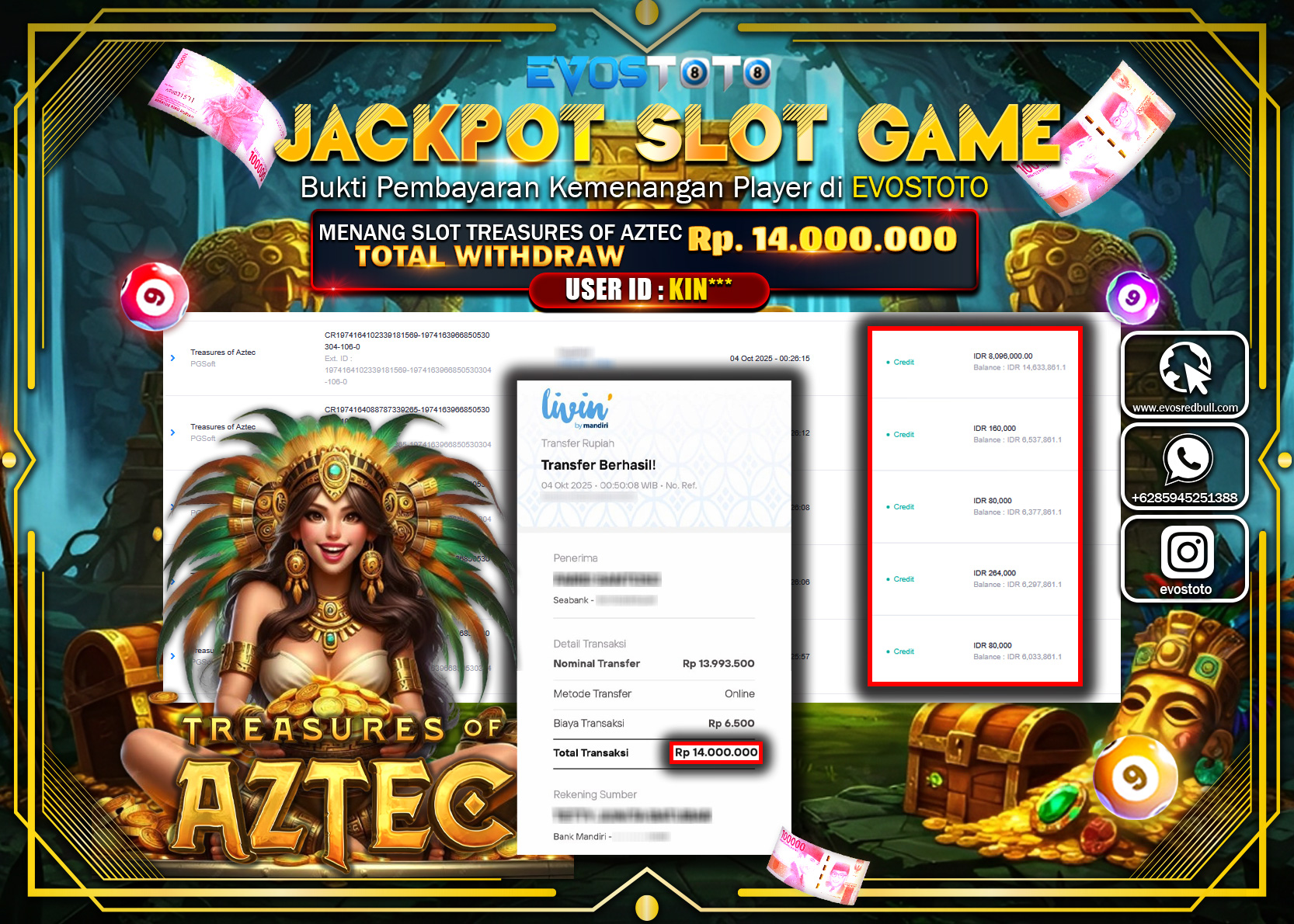 PEMBAYARAN JACKPOT SLOT TREASURES OF AZTEC Rp14.000.000 DI BAYAR LANGSUNG !