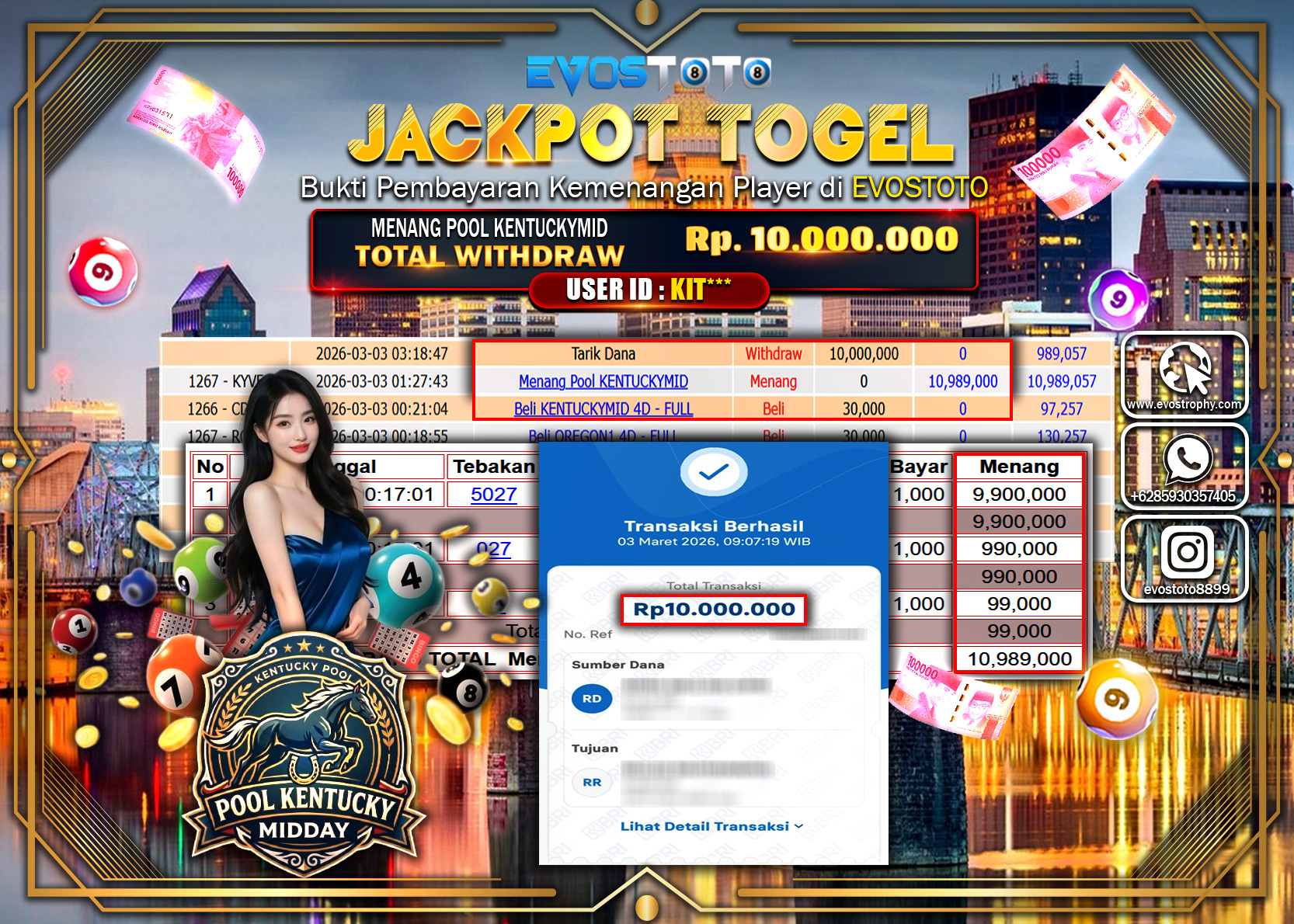 PEMBAYARAN JACKPOT TOGEL POOL KENTUCKYMID  Rp.10.000.000 DI BAYAR LANGSUNG !