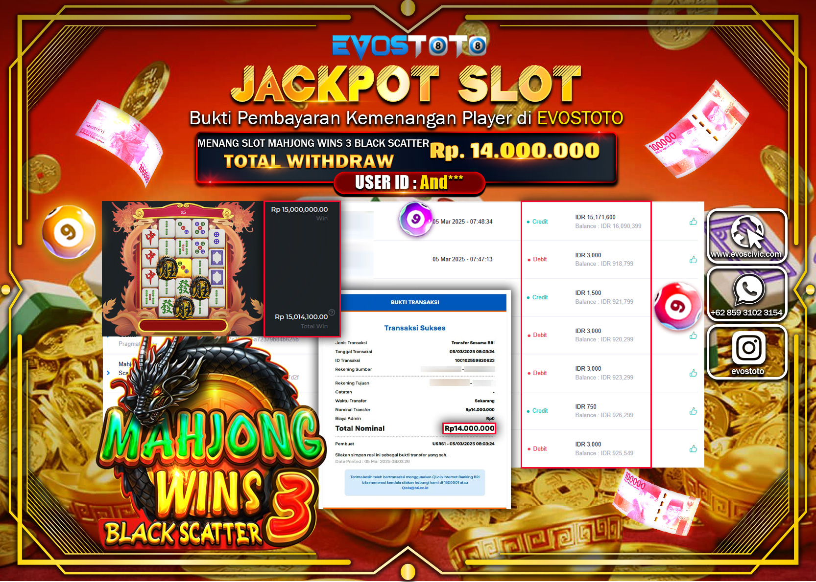 PEMBAYARAN JACKPOT SLOT MAHYONG WINS 3 BLACK SCATTER Rp.14.000.000 DI BAYAR LANGSUNG !