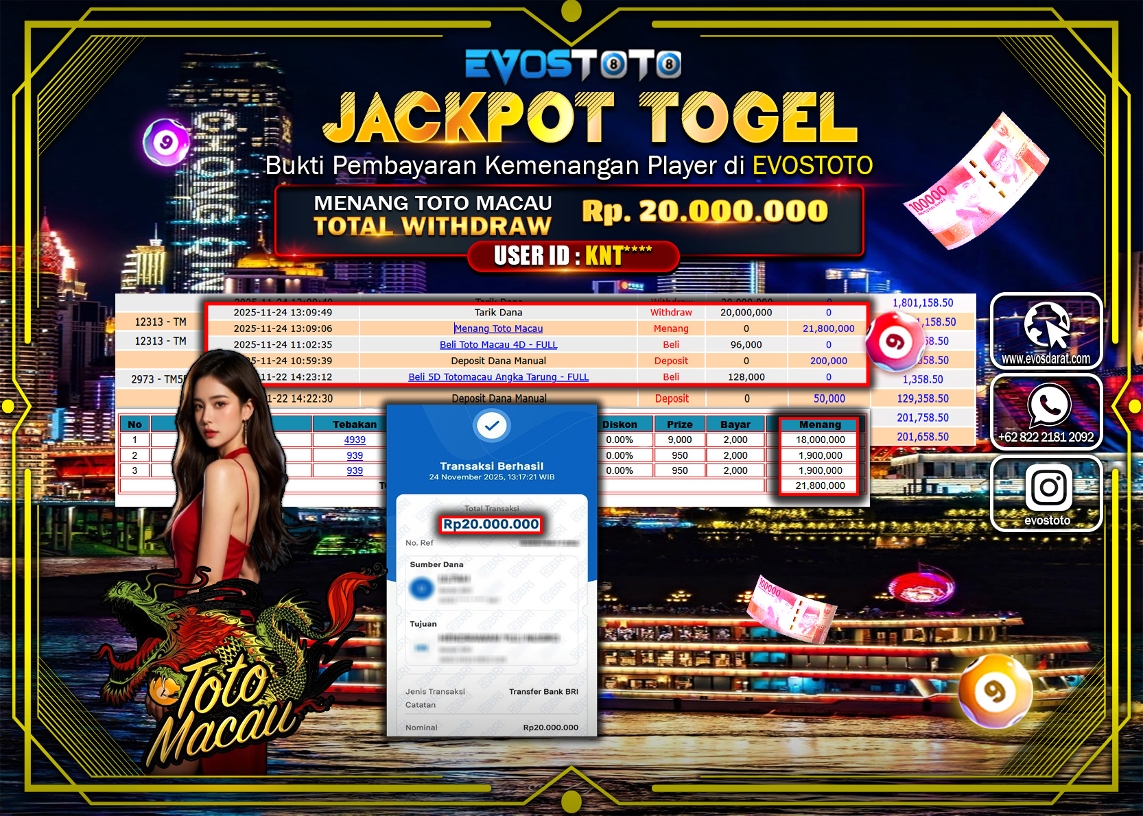 PEMBAYARAN JACKPOT TOGEL TOTO MACAU  Rp.20.000.000 DI BAYAR LANGSUNG !