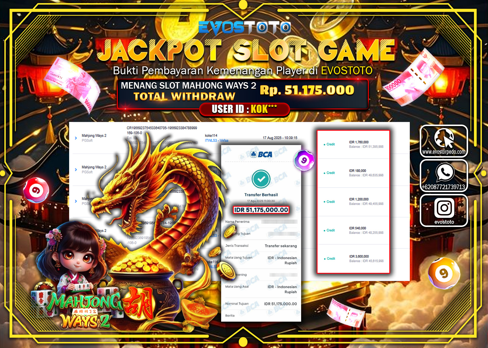 PEMBAYARAN JACKPOT SLOT MAHJONG WAYS 2 Rp51.175.000 DI BAYAR LANGSUNG !