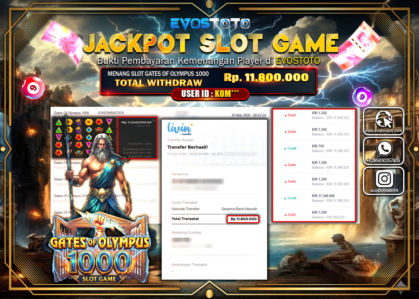 PEMBAYARAN JACKPOT SLOT GATES OF OLYMPUS 1000 Rp.11.800.000 DI BAYAR LANGSUNG !