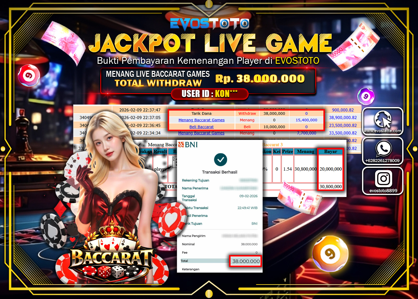 PEMBAYARAN JACKPOT LIVE GAME BACCARAT GAMES Rp.38.000.000 DI BAYAR LANGSUNG !
