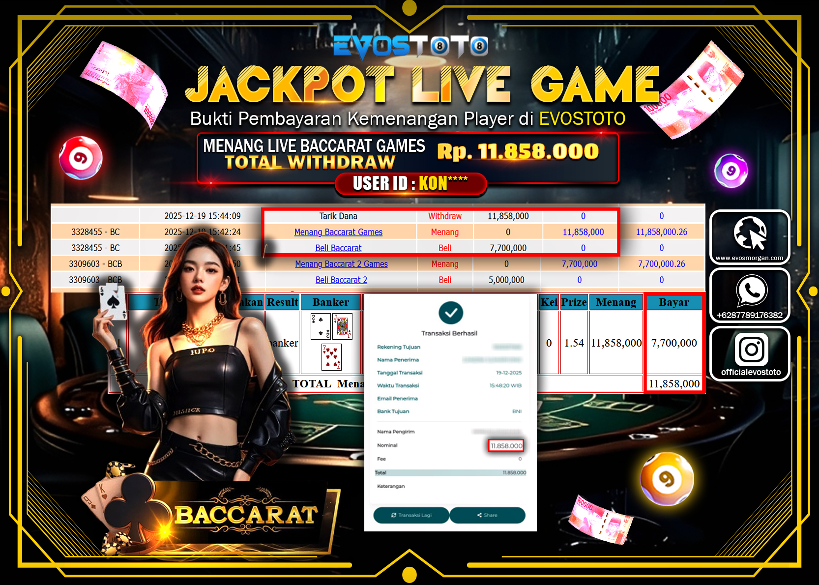 PEMBAYARAN JACKPOT LIVE GAME BACCARAT GAMES Rp.11.858.000 DI BAYAR LANGSUNG !