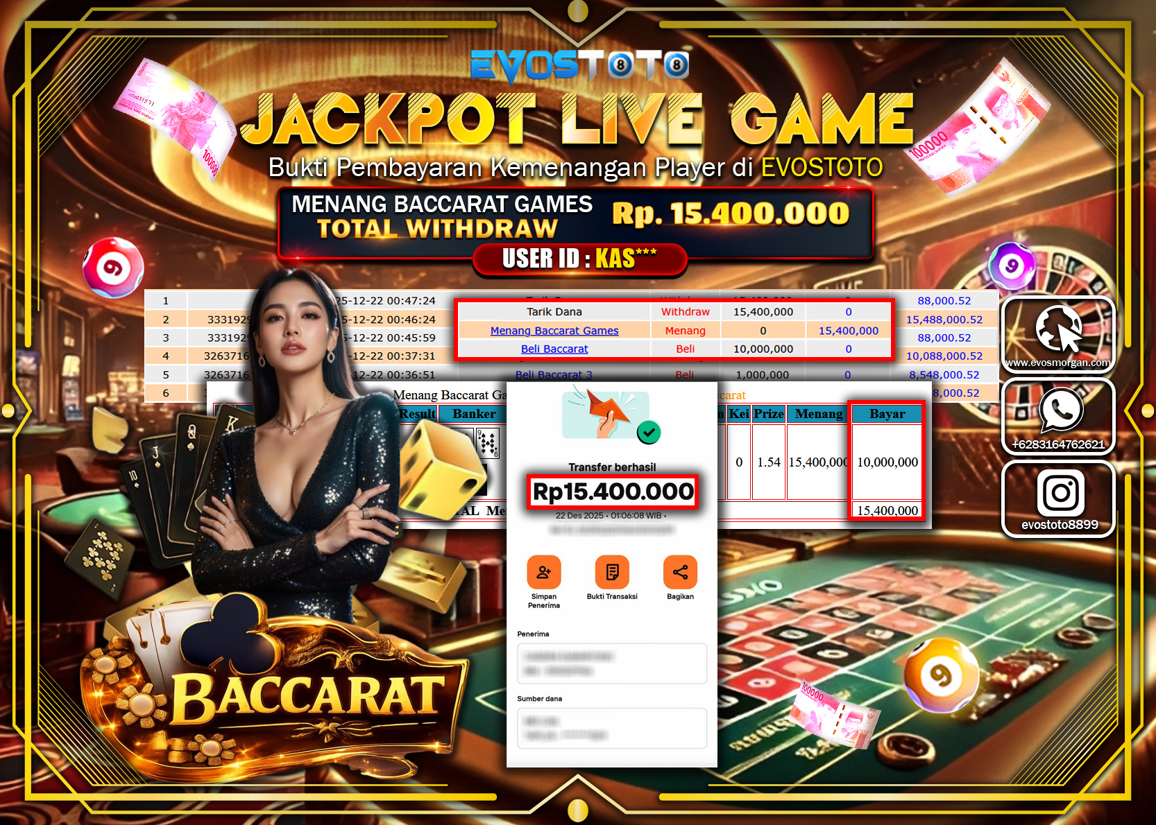 PEMBAYARAN JACKPOT LIVE GAME BACCARAT GAMES Rp.15.400.000 DI BAYAR LANGSUNG !