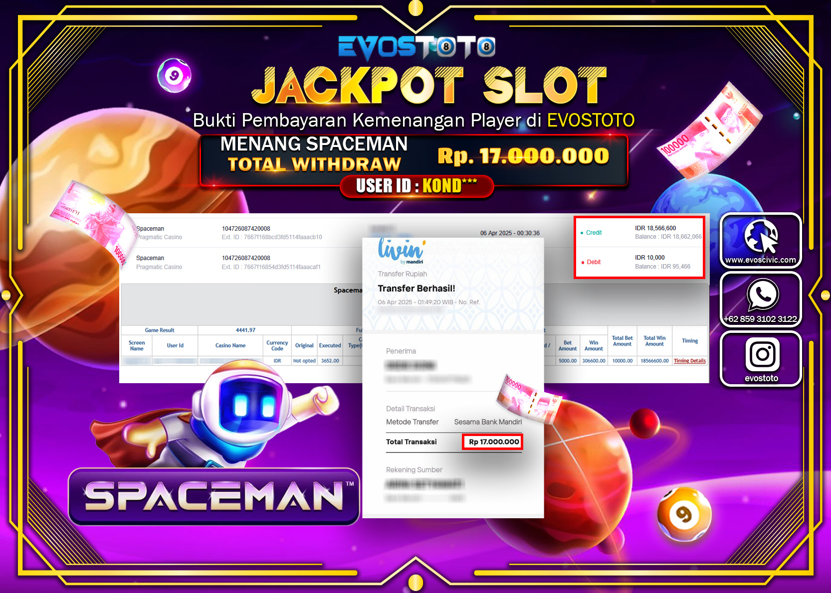 PEMBAYARAN JACKPOT SLOT SPACEMAN 17.000.000 DI BAYAR LANGSUNG !