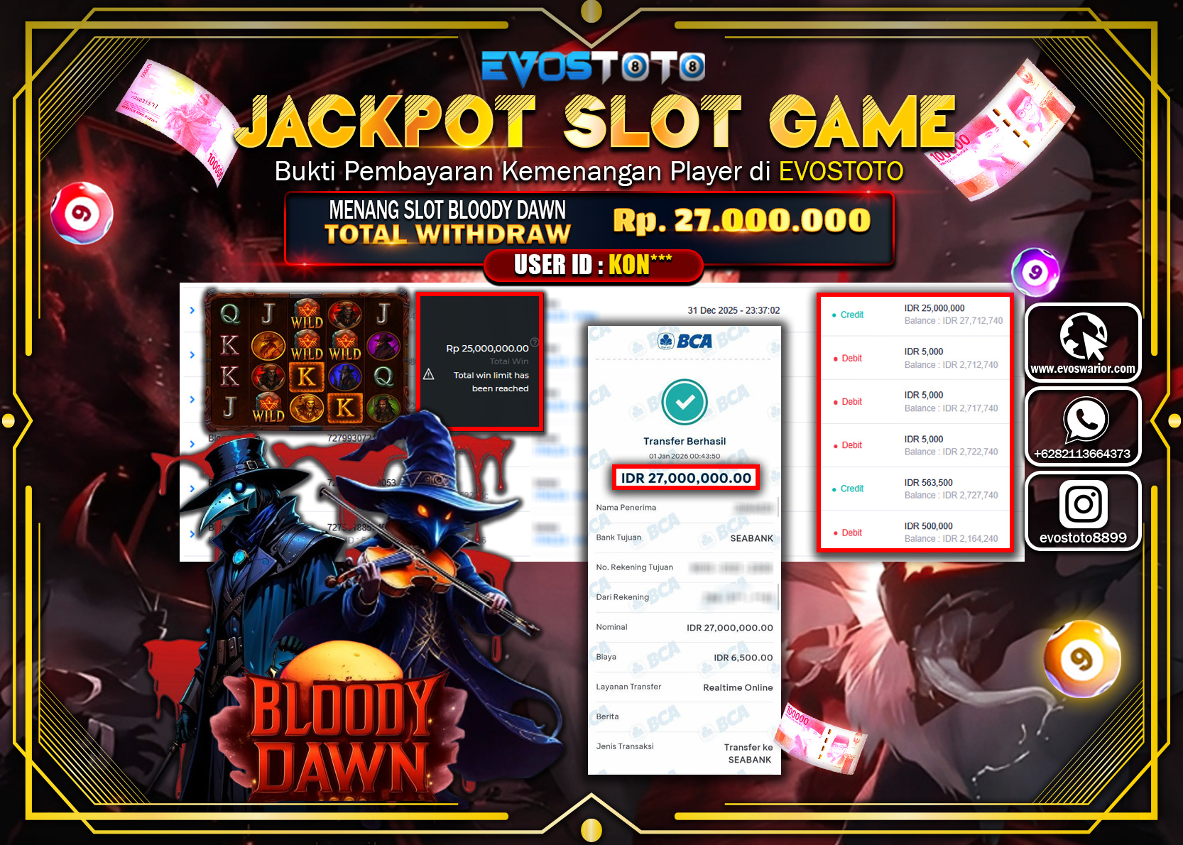 PEMBAYARAN JACKPOT SLOT BLOODY DAWN Rp.27.000.000 DI BAYAR LANGSUNG !