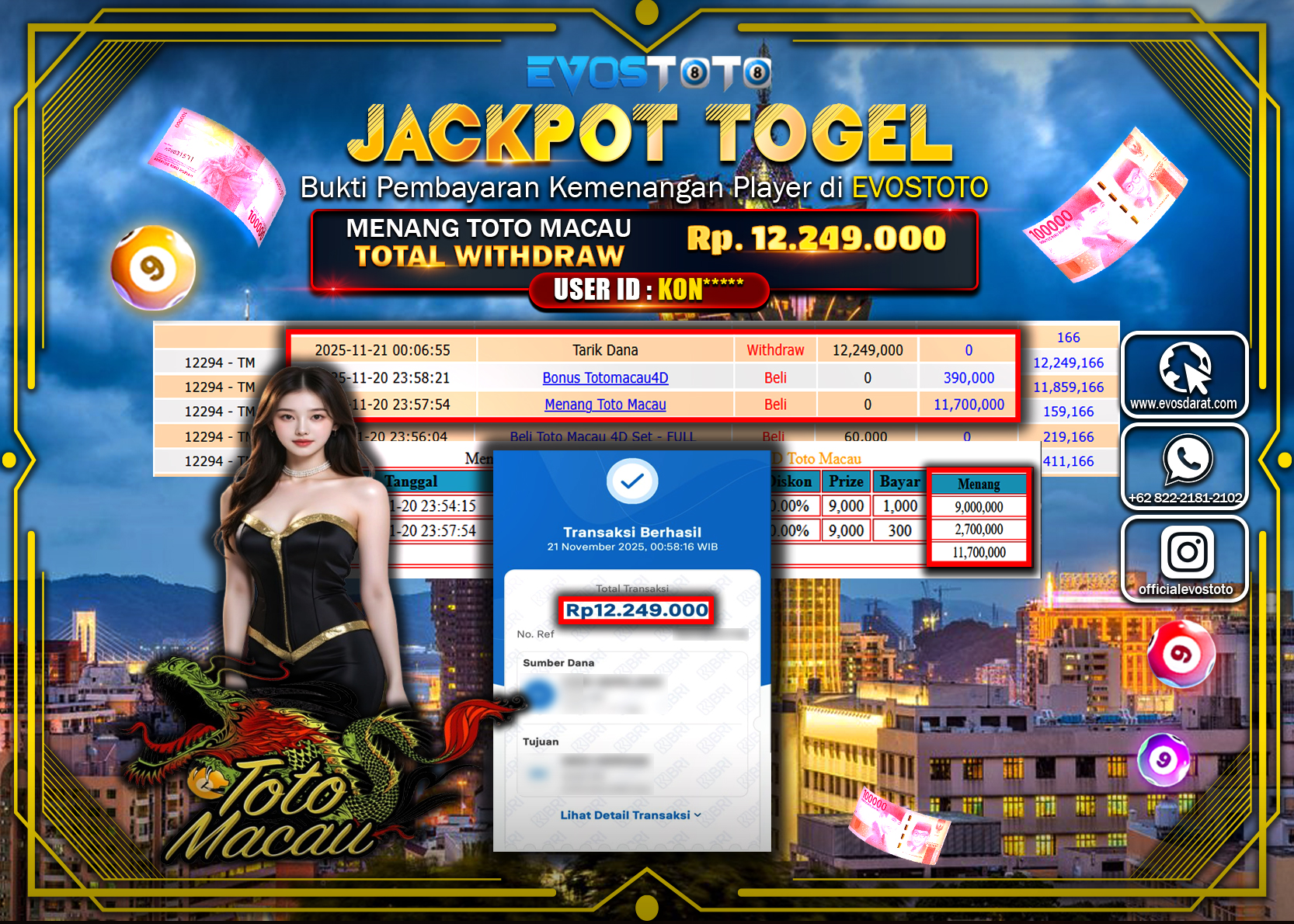 PEMBAYARAN JACKPOT TOGEL TOTO MACAU Rp12.249.000 DI BAYAR LANGSUNG !