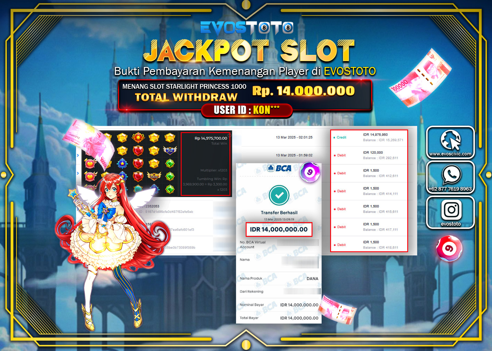 PEMBAYARAN JACKPOT SLOT STARLIGHT PRINCESS 1000 Rp.14.000.000 DI BAYAR LANGSUNG !
