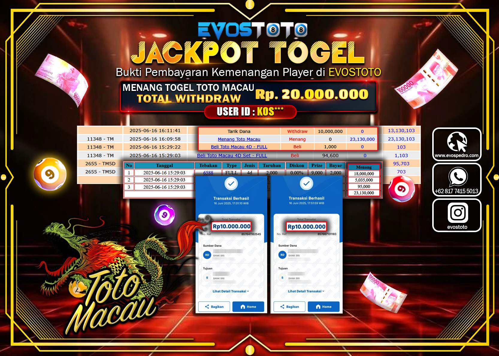PEMBAYARAN JACKPOT TOGEL TOTO MACAU RP20.000.000 DI BAYAR LANGSUNG !
