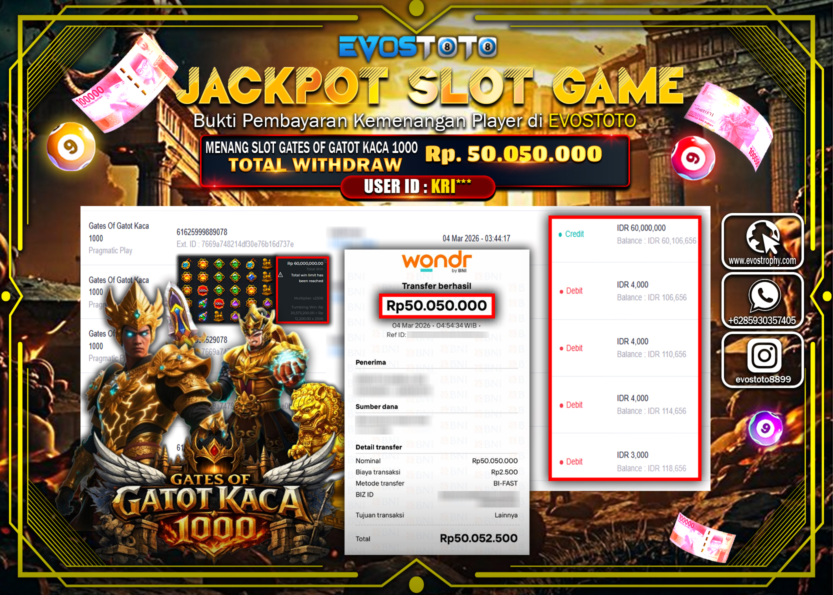 PEMBAYARAN JACKPOT SLOT GATES OF GATOT KACA 1000 Rp.50.050.000 DI BAYAR LANGSUNG !