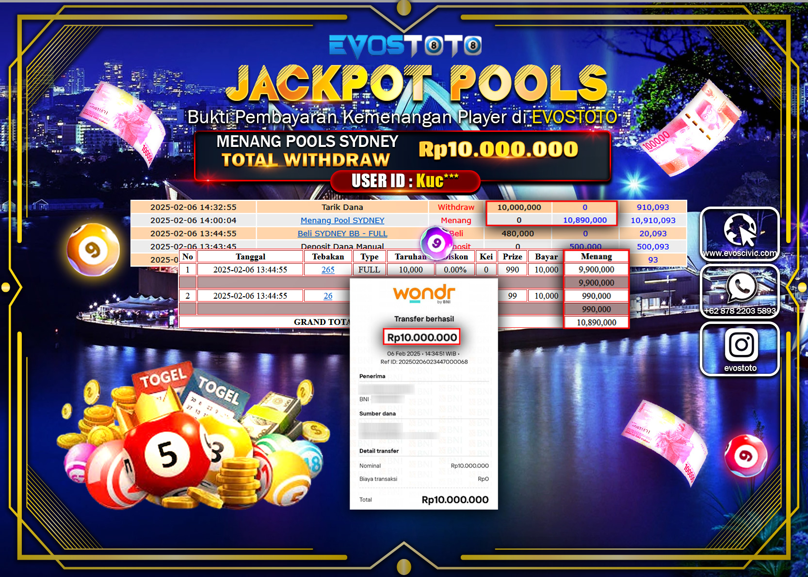 PEMBAYARAN JACKPOT POOLS SIDNEY Rp.10.000.000 DI BAYAR LANGSUNG !