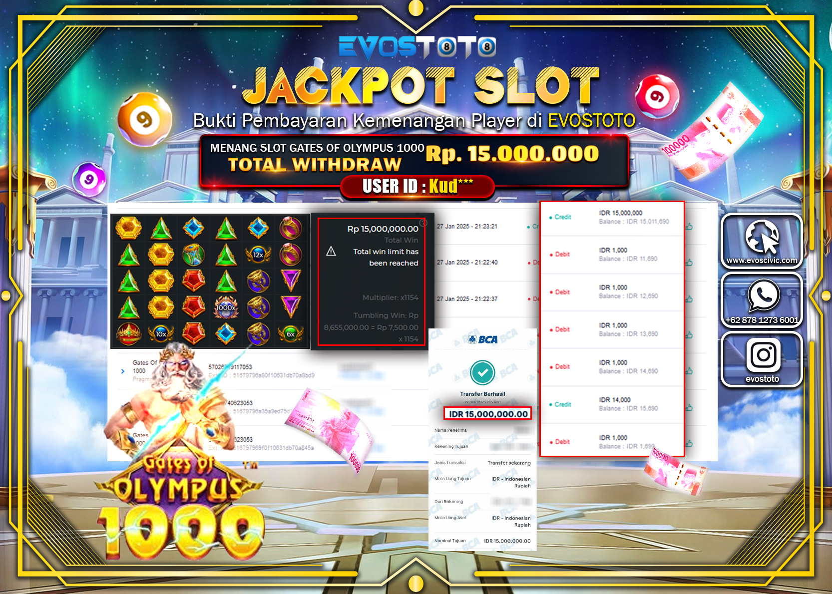 PEMBAYARAN JACKPOT SLOT GATES OF OLYMPUS 1000  Rp.15.000.000 DI BAYAR LANGSUNG !