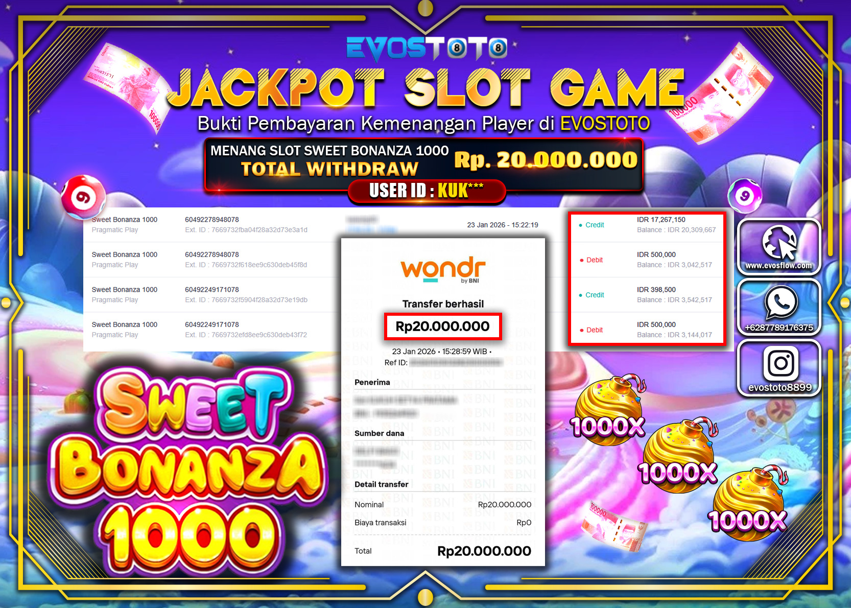 PEMBAYARAN JACKPOT SLOT SWEET BONANZA 1000 Rp.20.000.000 DI BAYAR LANGSUNG !