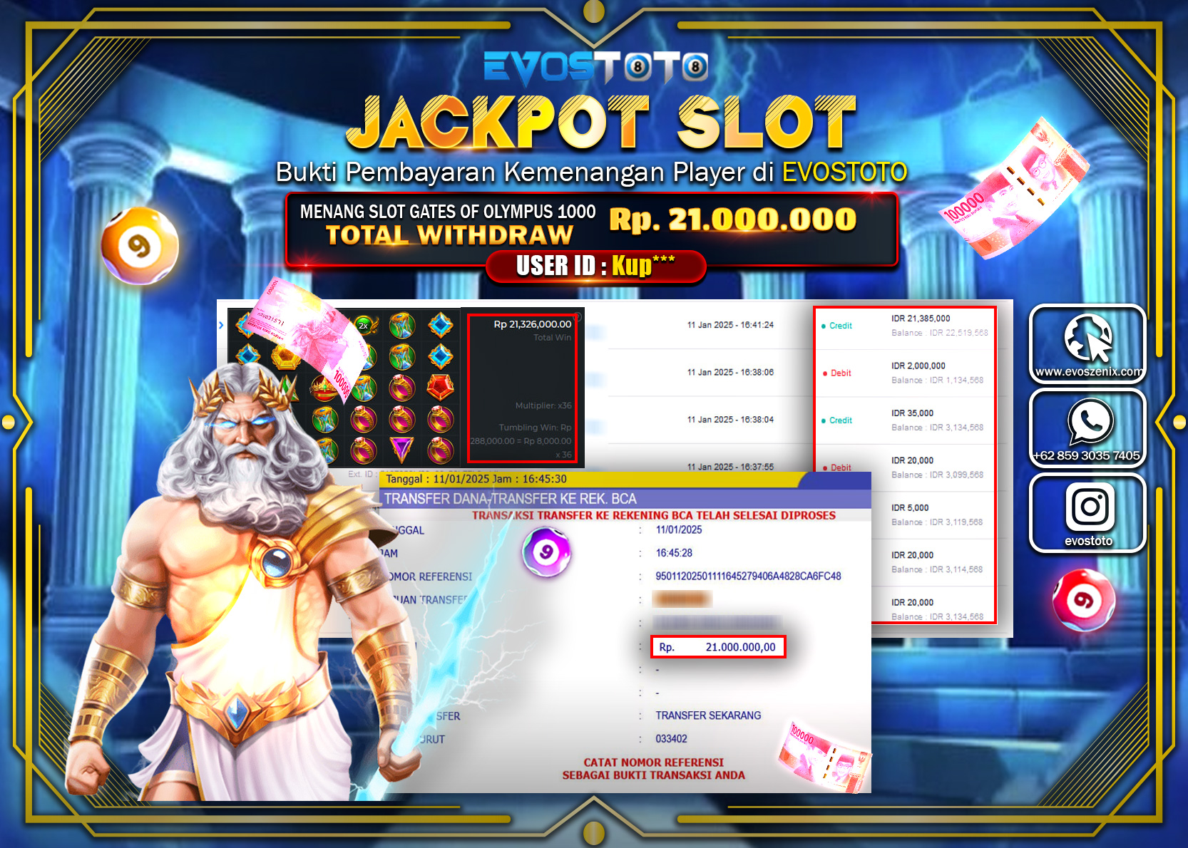 PEMBAYARAN JACKPOT SLOT GATES OF OLYMPUS 1000 Rp21.000.000 DI BAYAR LANGSUNG !