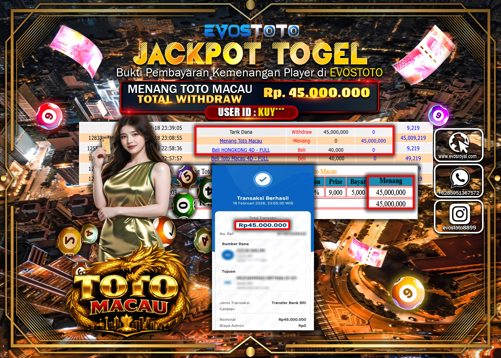 PEMBAYARAN JACKPOT TOGEL TOTO MACAU Rp.45.000.000 DI BAYAR LANGSUNG !