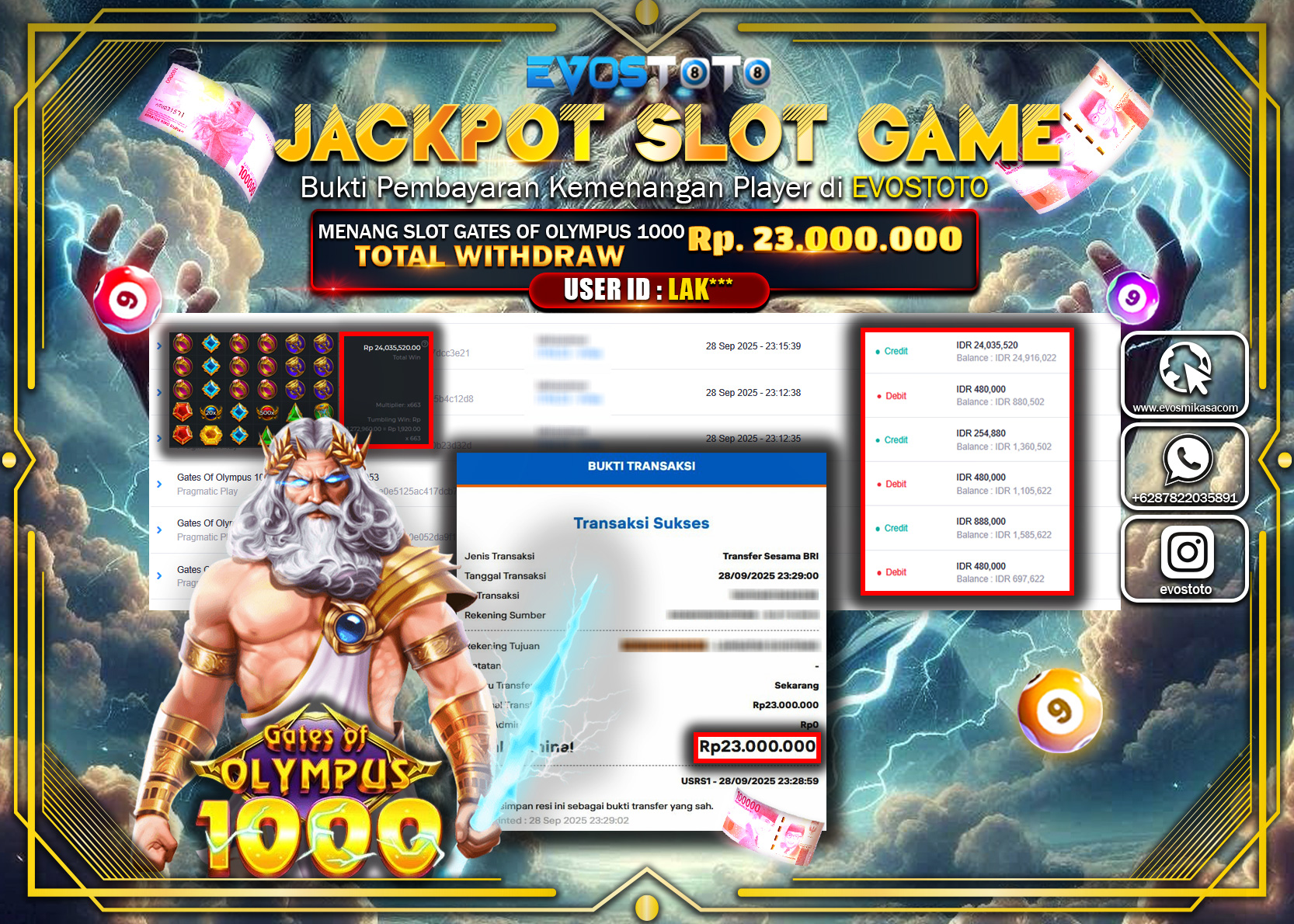 PEMBAYARAN JACKPOT SLOT GATES OF OLYMPUS 1000 Rp23.000.000 DI BAYAR LANGSUNG !