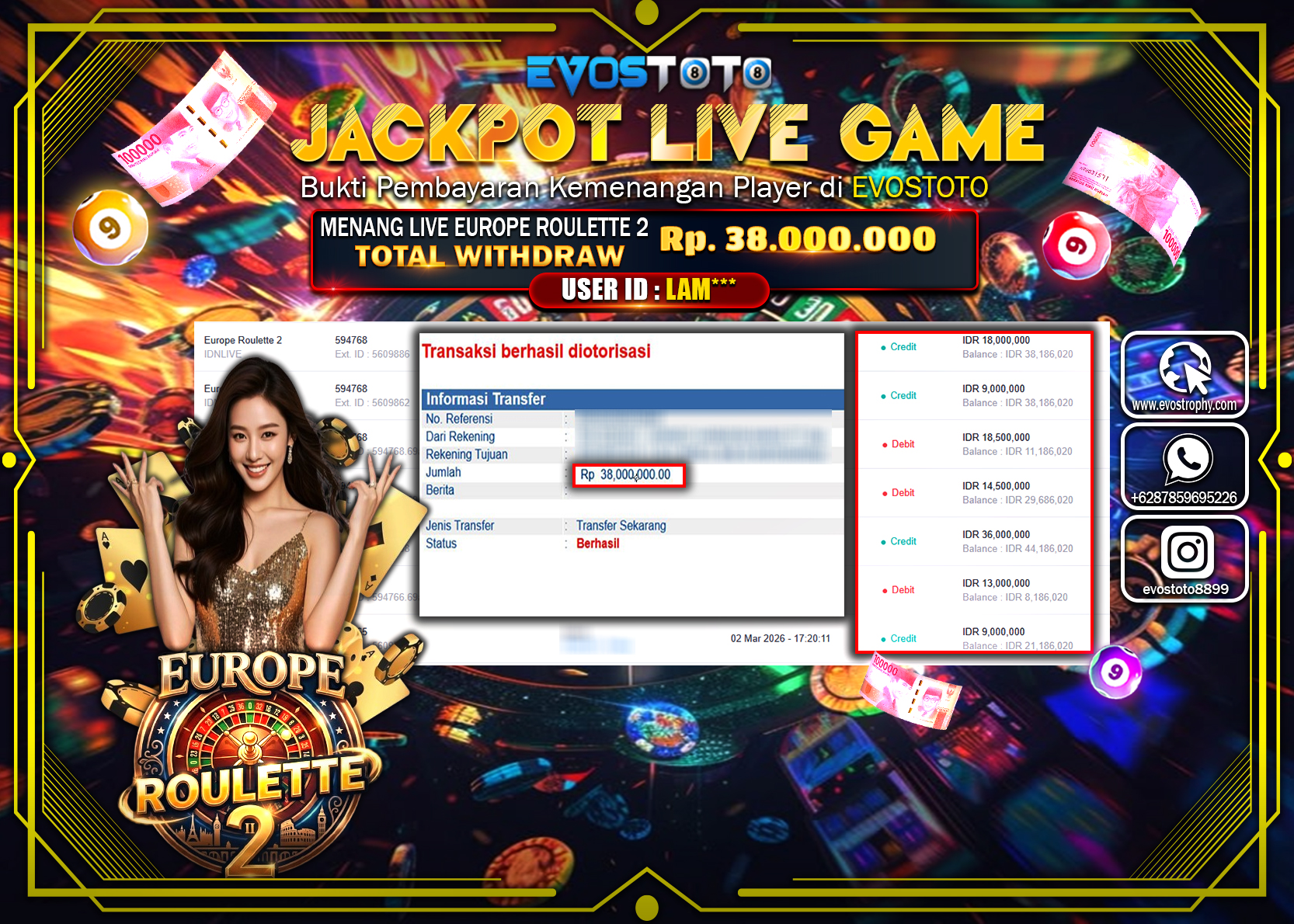 PEMBAYARAN JACKPOT LIVE EUROPE ROULETTE 2 Rp38.000.000 DI BAYAR LANGSUNG !