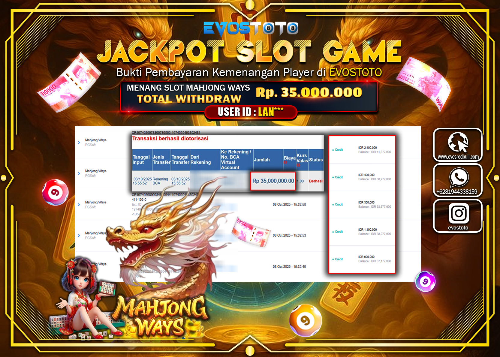 PEMBAYARAN JACKPOT SLOT MAHJONG WAYS   Rp35.000.000 DI BAYAR LANGSUNG !