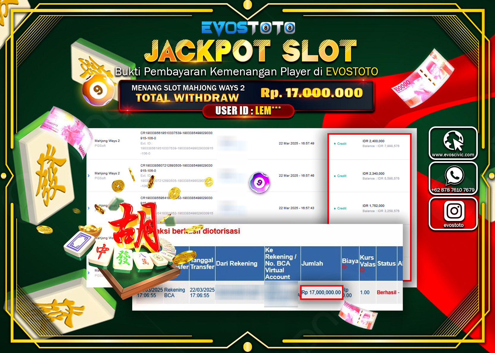 PEMBAYARAN JACKPOT SLOT MAHJJONG WAYS 2 Rp.17.000.000 DI BAYAR LANGSUNG !