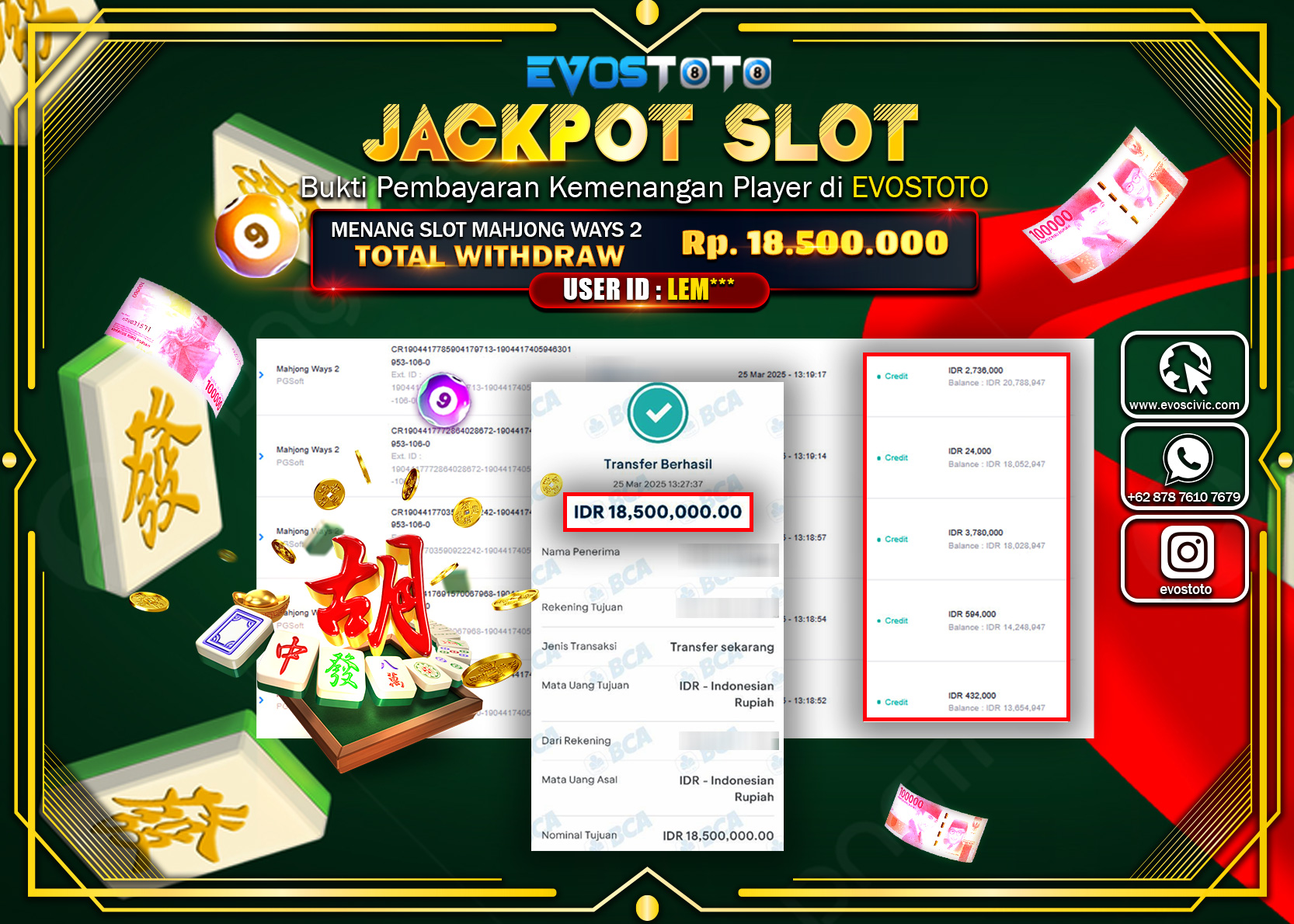 PEMBAYARAN JACKPOT SLOT MAHJJONG WAYS 2 Rp.18.500.000 DI BAYAR LANGSUNG !