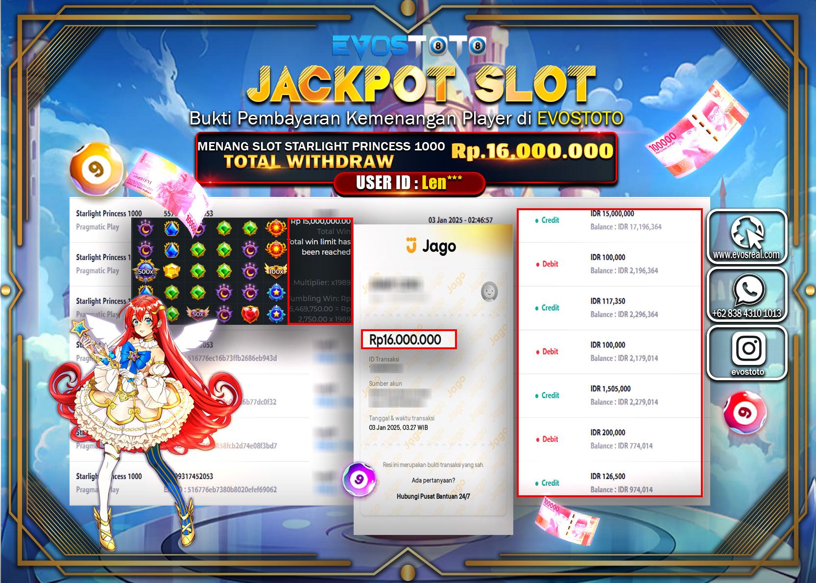 PEMBAYARAN JACKPOT SLOT STARLIGHT PRINCES 1000 16.000.000 DI BAYAR LANGSUNG !