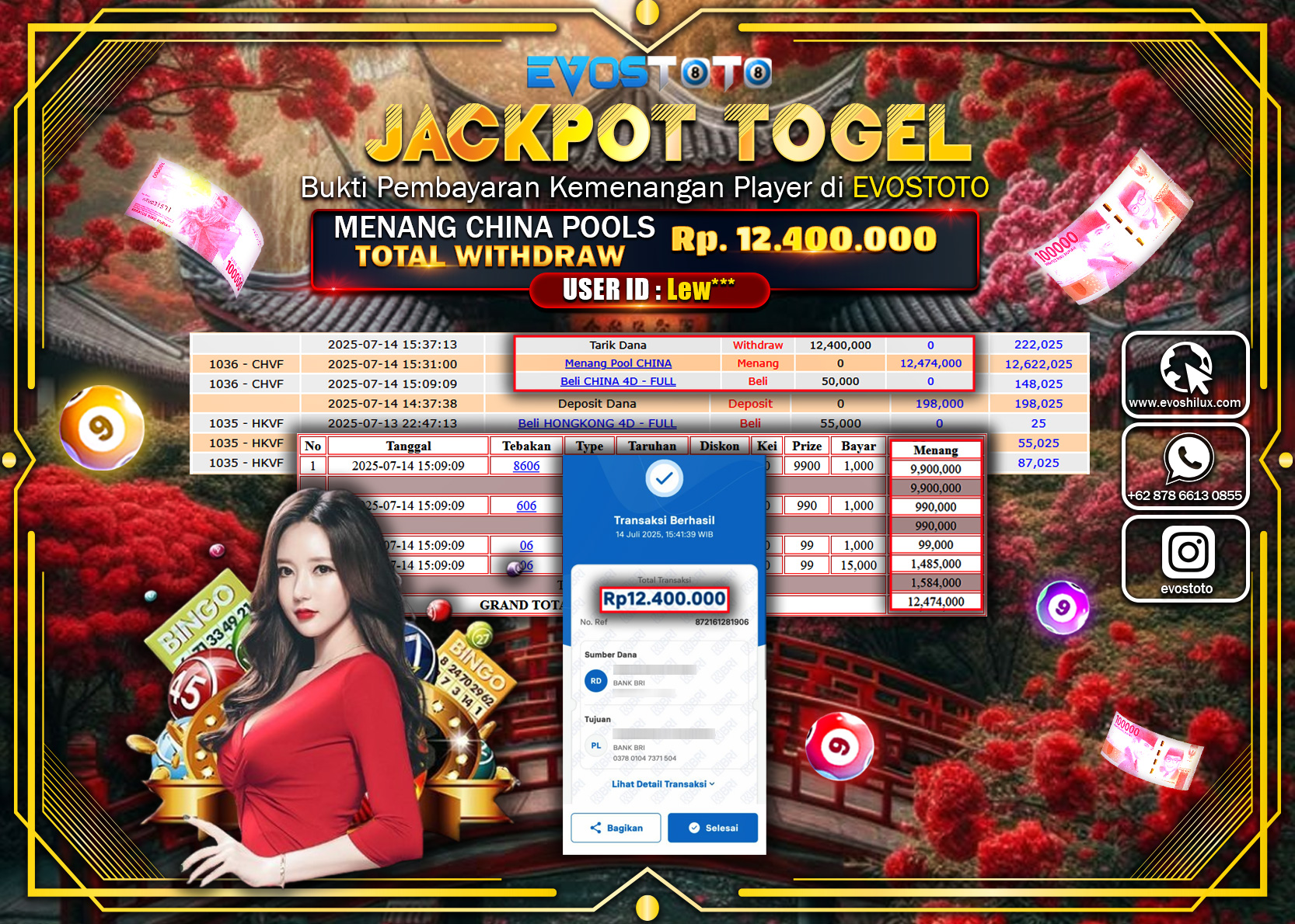 PEMBAYARAN JACKPOT TOGEL MENANG CHINA POOLS Rp.12.400.000 DI BAYAR LANGSUNG !